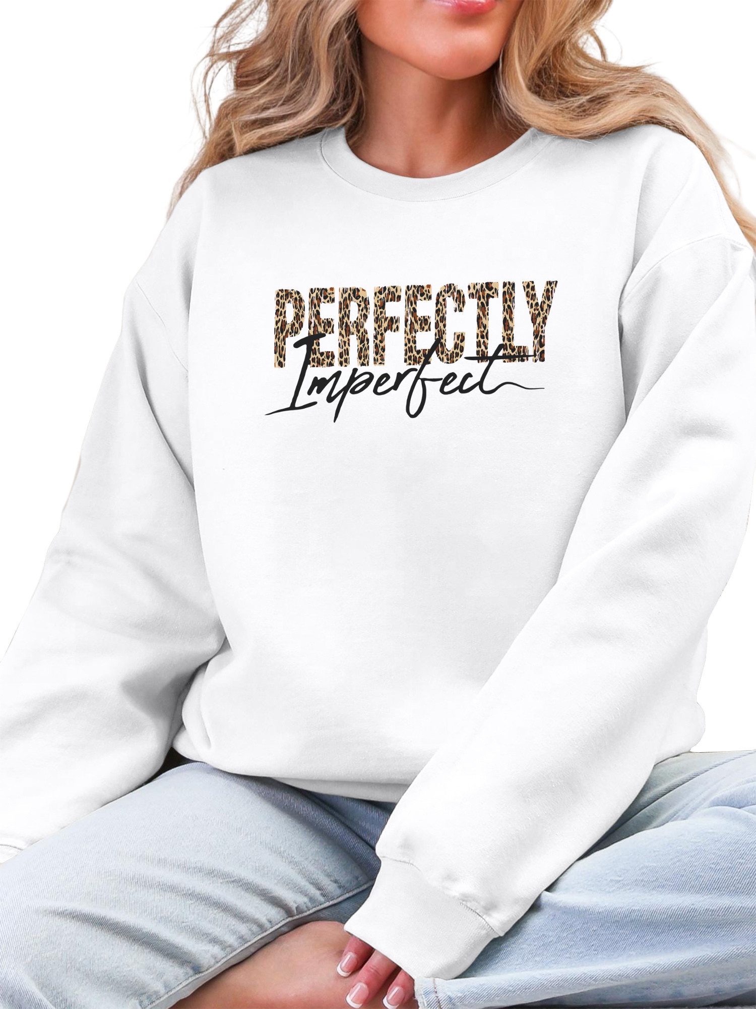 Sweatshirt Damen Rundhals Sweatshirt mit Animal Print & Flauschfutter für Winter