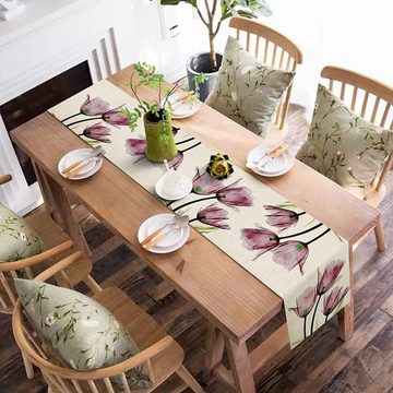 HIBNOPN Tischläufer Tischläufer Lila Blumen Modern Wohnzimmer und Serviettenringe (2-tlg)