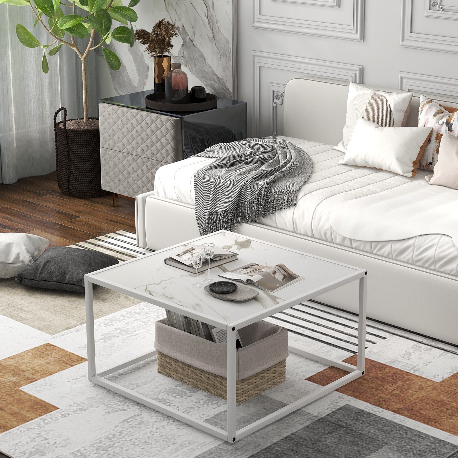 COSTWAY Couchtisch Beistelltisch, Marmor, Metallrahmen, 70 günstig online kaufen