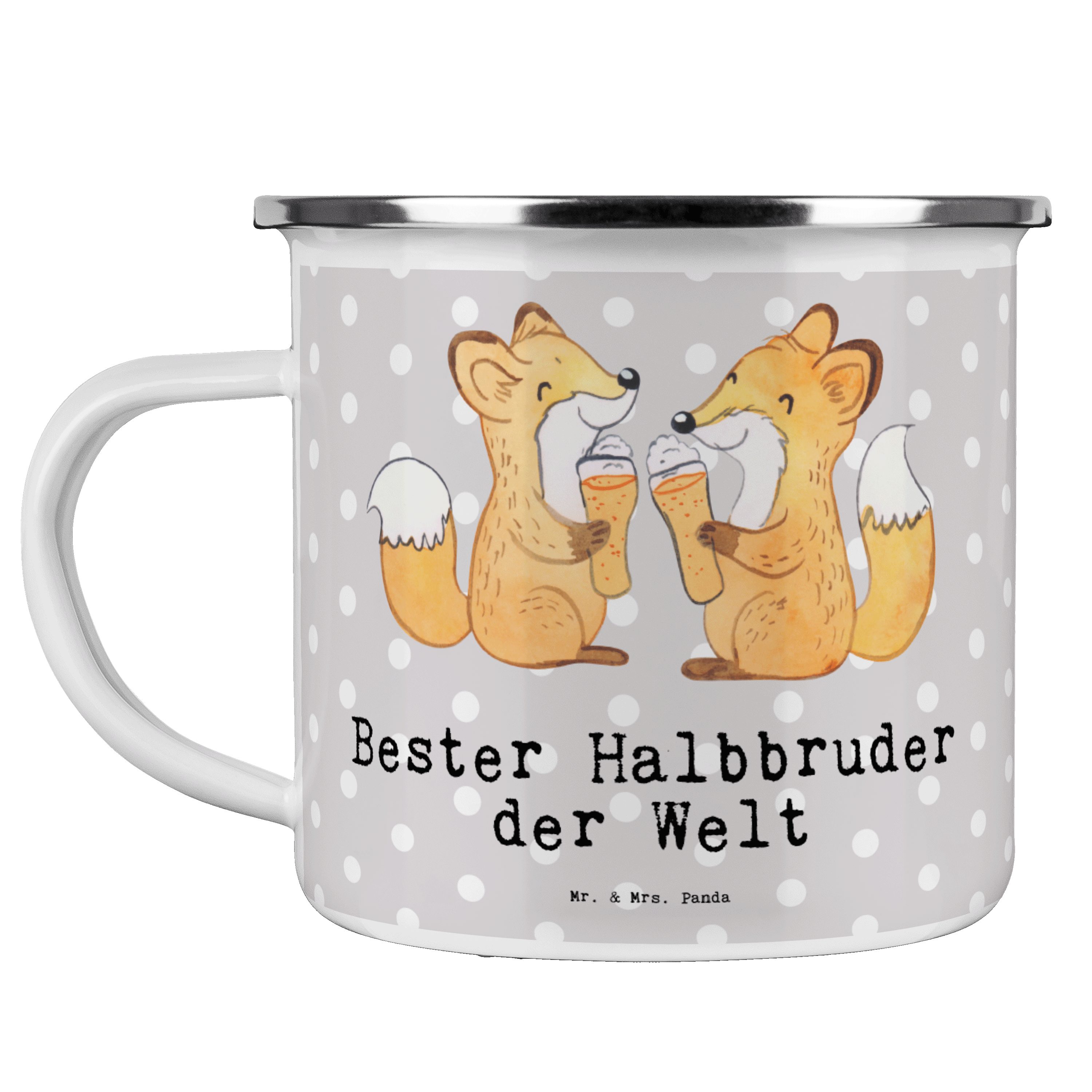 Mr. & Mrs. Panda Becher Fuchs Bester Halbbruder der Welt - Grau Pastell - Geschenk, Danke, Ge, Emaille