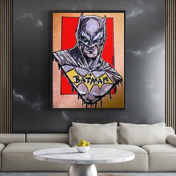 DOTCOMCANVAS® Leinwandbild Batman Drawing, Leinwandbild Batman Drawing Comic Cartoon orange grau Portrait