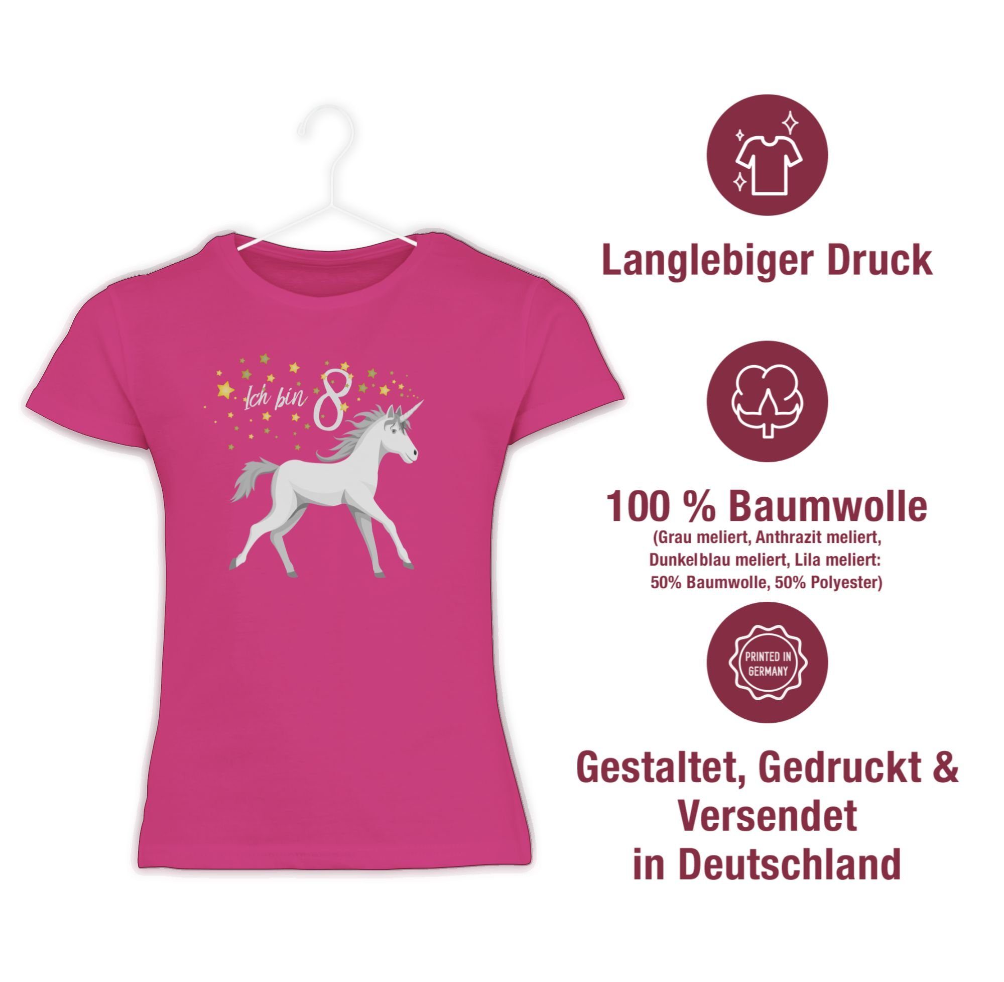 Shirtracer Fuchsia T-Shirt Geburtstag Achter 8. Einhorn 1