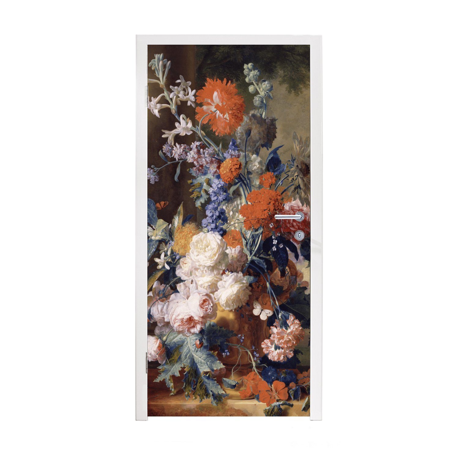 MuchoWow Türtapete Stilleben mit Blumen - Türaufkleber, Fototapete 75x205 Alte Tür, Meister, St), für bedruckt, cm (1 - Malerei Matt