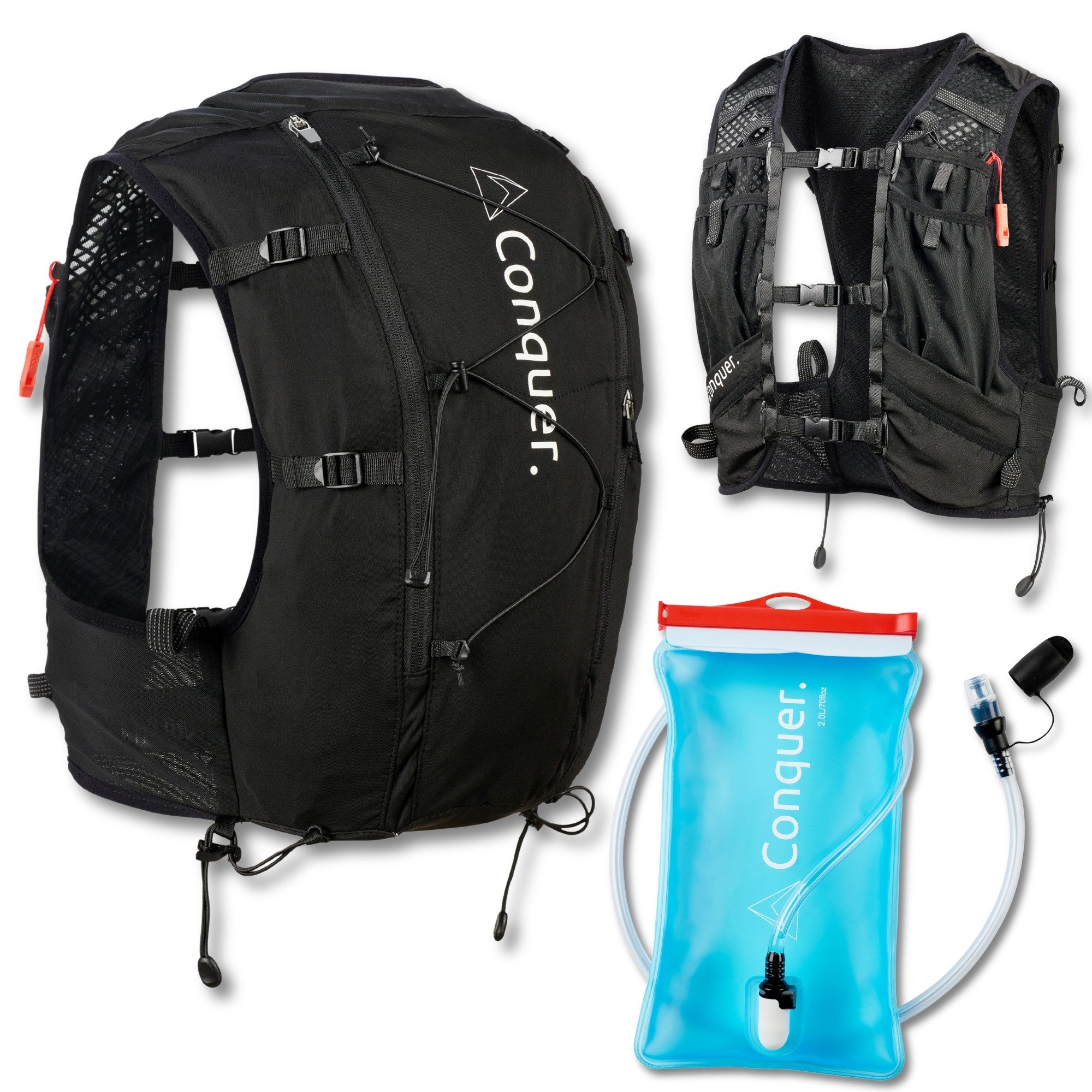 Conquer. Trinkrucksack Laufweste 15L Damen & Herren – Trailrunning Rucksack mit Trinksystem, Eng anliegende Laufweste