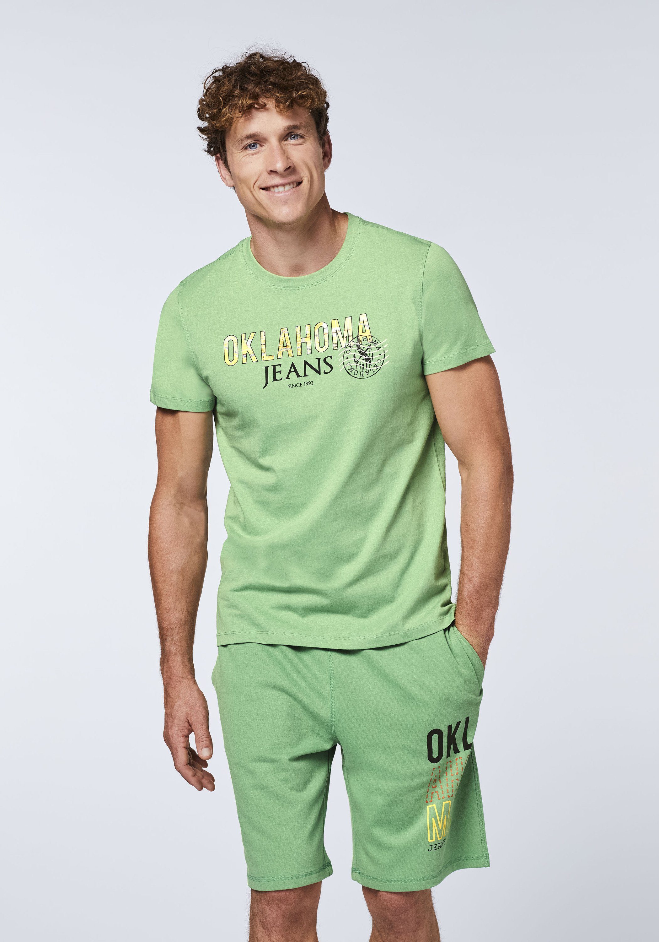Print-Shirt Label-Print Jeans 16-6116 im City-Map-Look Shale mit Green Oklahoma