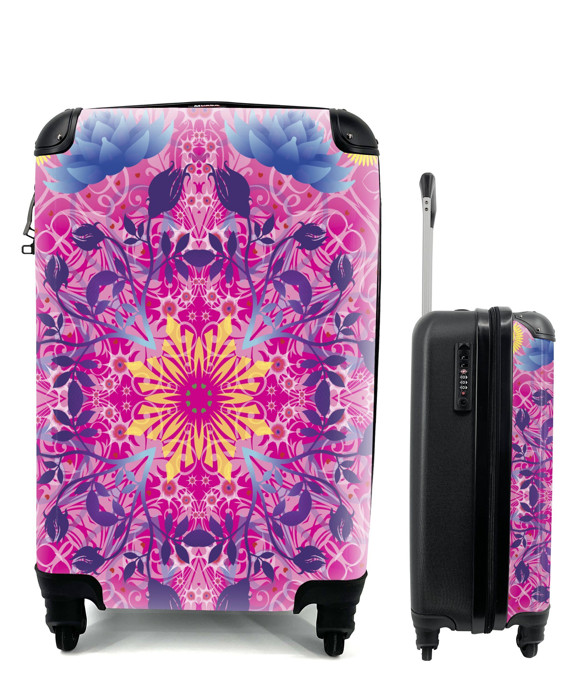 Handgepäckkoffer Reisetasche rollen, für Ferien, mit Rollen, MuchoWow bunt, 4 Handgepäck Trolley, Mandala Reisekoffer