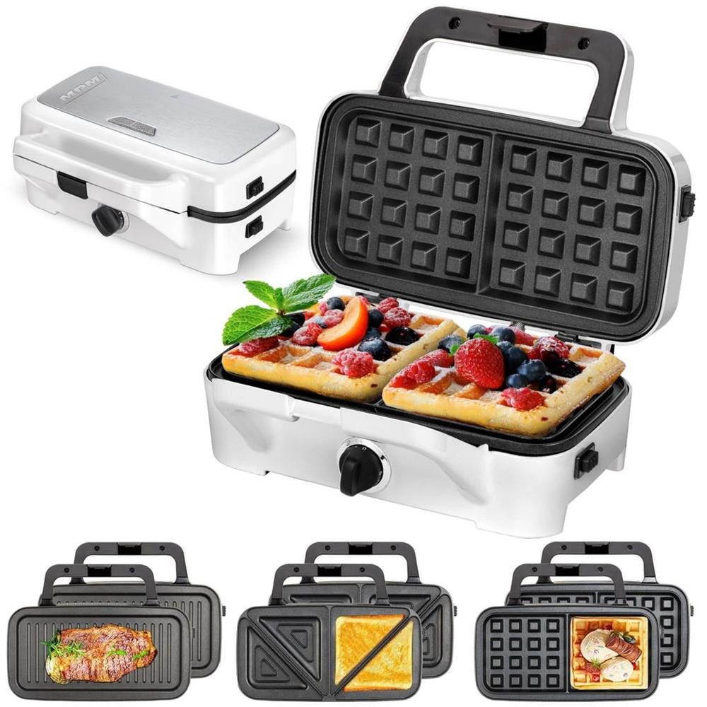 MPM 3-in-1-Sandwichmaker MPM MOP-33M 3-in-1 Sandwichmaker Waffeleisen Grill 1200 W, 3 Wechselplatten, 1200 W, Temperaturregler, Antihaftbeschichtung