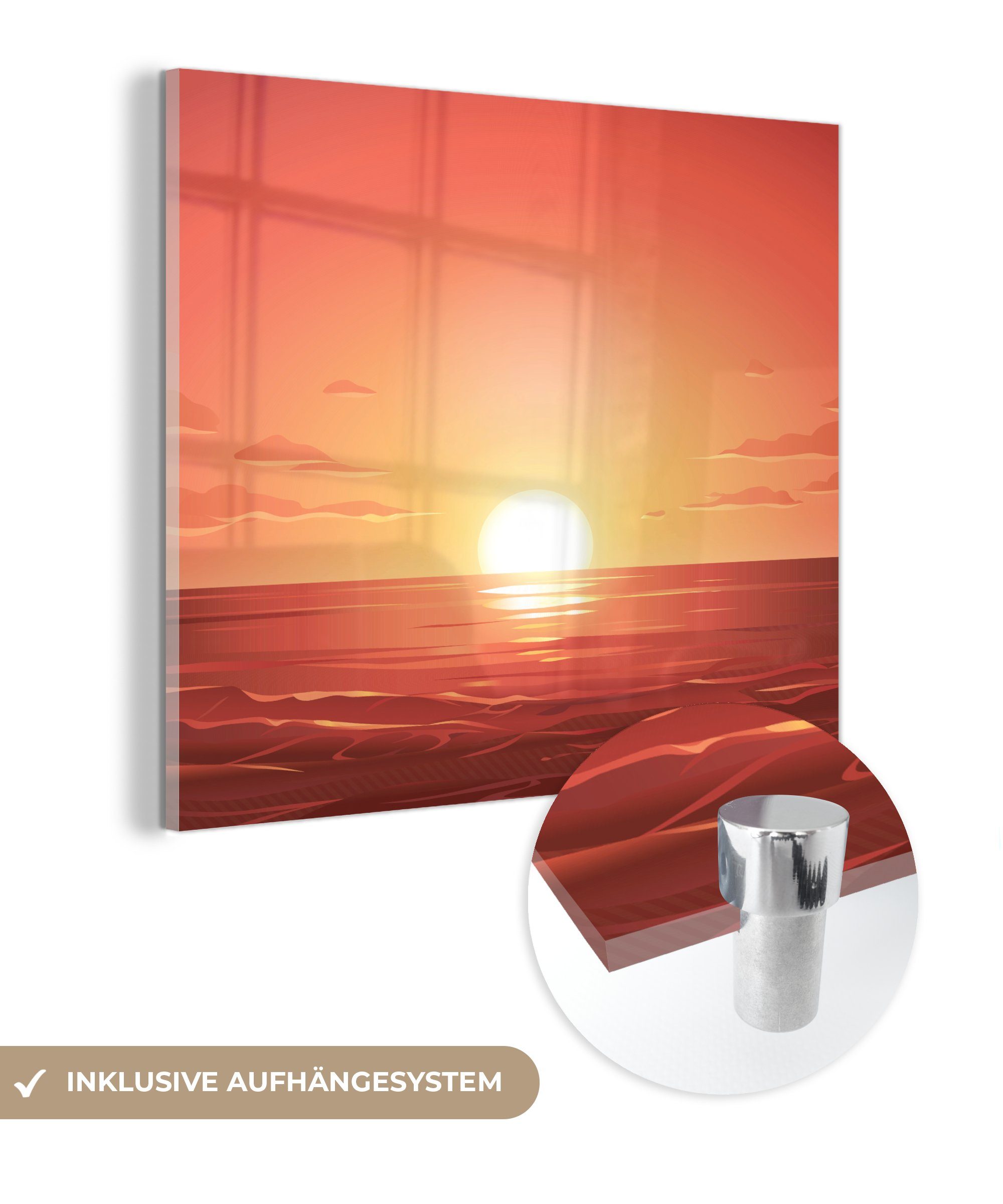 MuchoWow Acrylglasbild Meer - Sonne - Orange, (1 St), Glasbilder - Bilder auf Glas Wandbild - Foto auf Glas - Wanddekoration