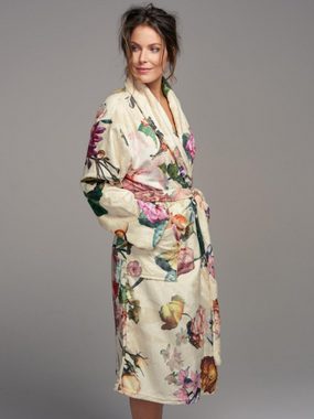 Essenza Damenbademantel Fleur, Kurzform, Polyester, Schalkragen, Gürtel, mit Blumenprint