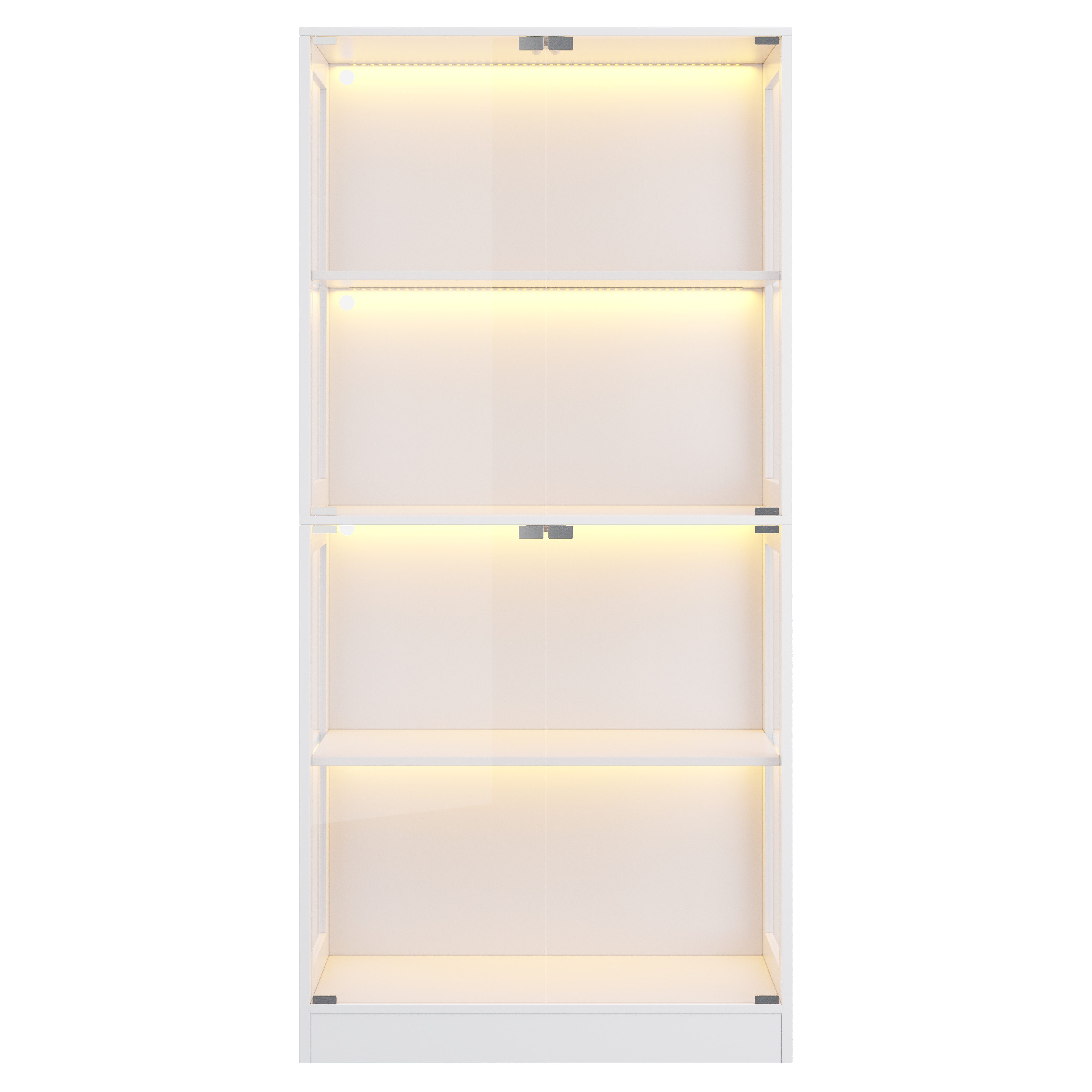 Flieks Glasvitrine Eckvitrine mit LED-Beleuchtung und 4 Glastüren (80x35x170 cm, 1-St) Standvitrine Eckschrank Hochschrank Sammlervitrine mit 4 Fächern Weiß