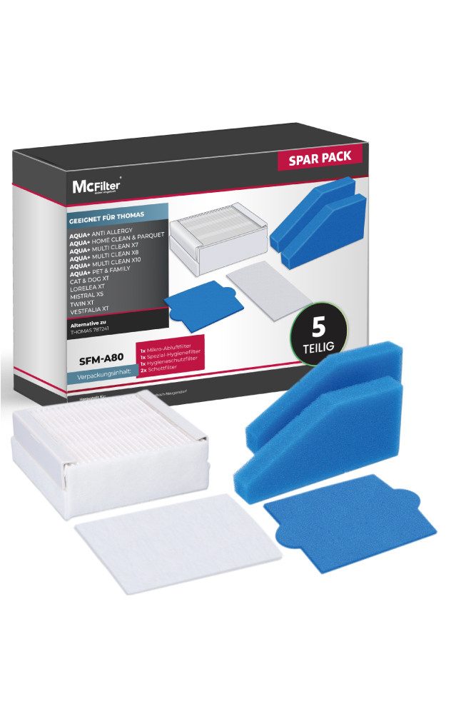McFilter Filter-Set 5-teilig, Hygienefilter Abluftfilter passend für THOMAS AQUA+ PET &, FAMILY ALLERGY & MULTI CLEAN, Alternative für Filterset 99 (787241)
