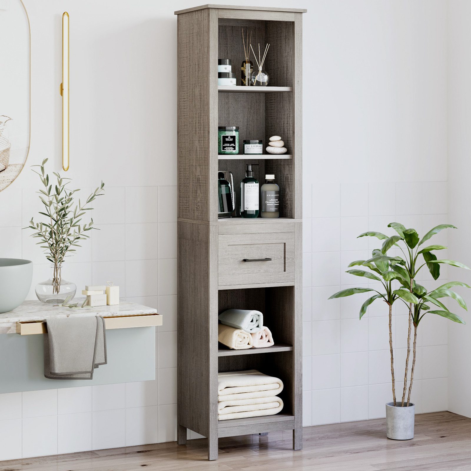Homfa Hochschrank Badschrank Badezimmerschrank mit 5 günstig online kaufen
