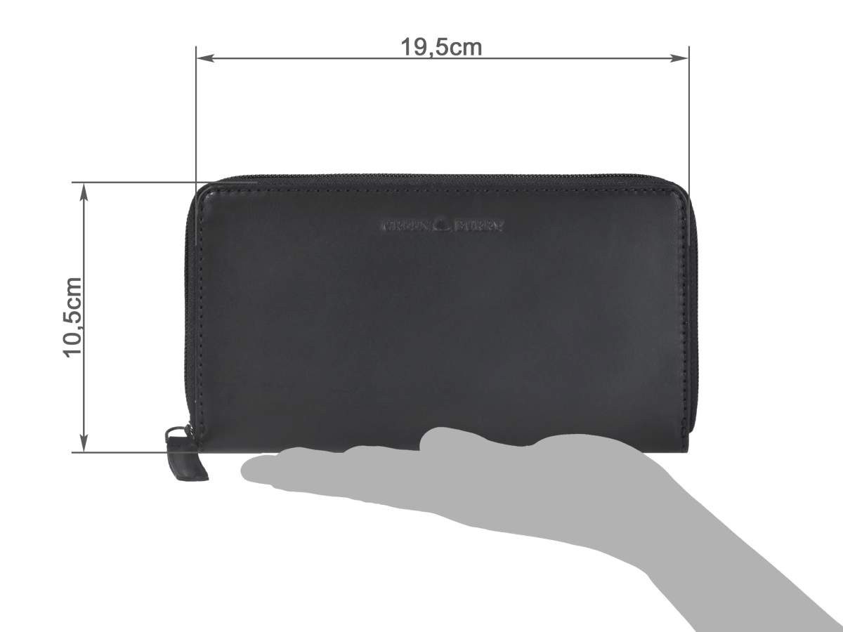 Greenburry Geldbörse "Pure Black" Leder, Portemonnaie lang, groß mit 11 Kartenfächern, für Damen, RFID Schutz