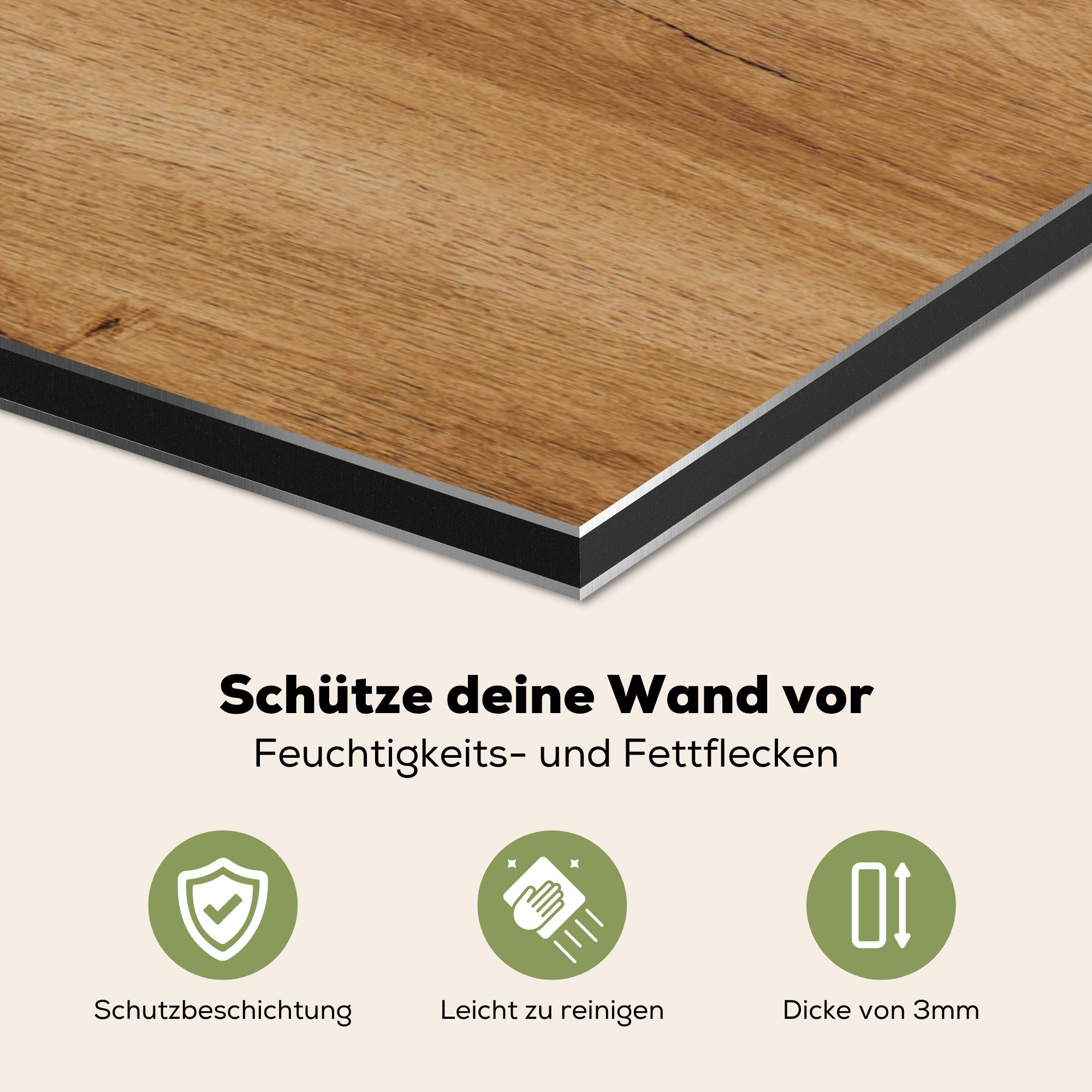 KitchenYeah Küchenrückwand Holzoptik/print - Braun - Holz, (1-tlg), Spritzschutz Küche, Küchendeko, 60x40 cm – Bild 3 von 5
