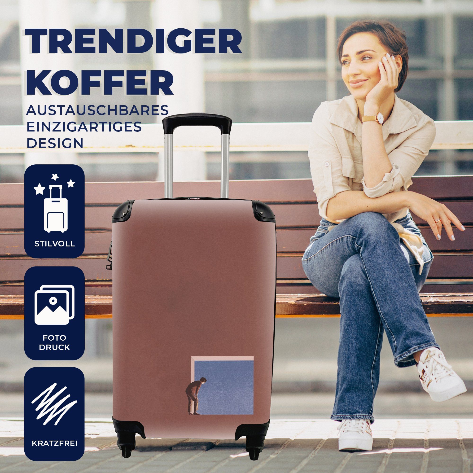 Reisetasche 4 Trolley, Handgepäck für Rollen, - Reisekoffer - mit Design, rollen, Mensch Handgepäckkoffer Ferien, Jahrgang MuchoWow