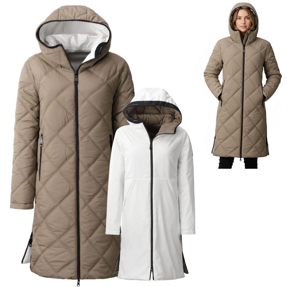 Linea Primero Hardshelljacke Linea Primero - Damen NAKITA warmer Wende-Mantel 15.000 mm, weiß braun