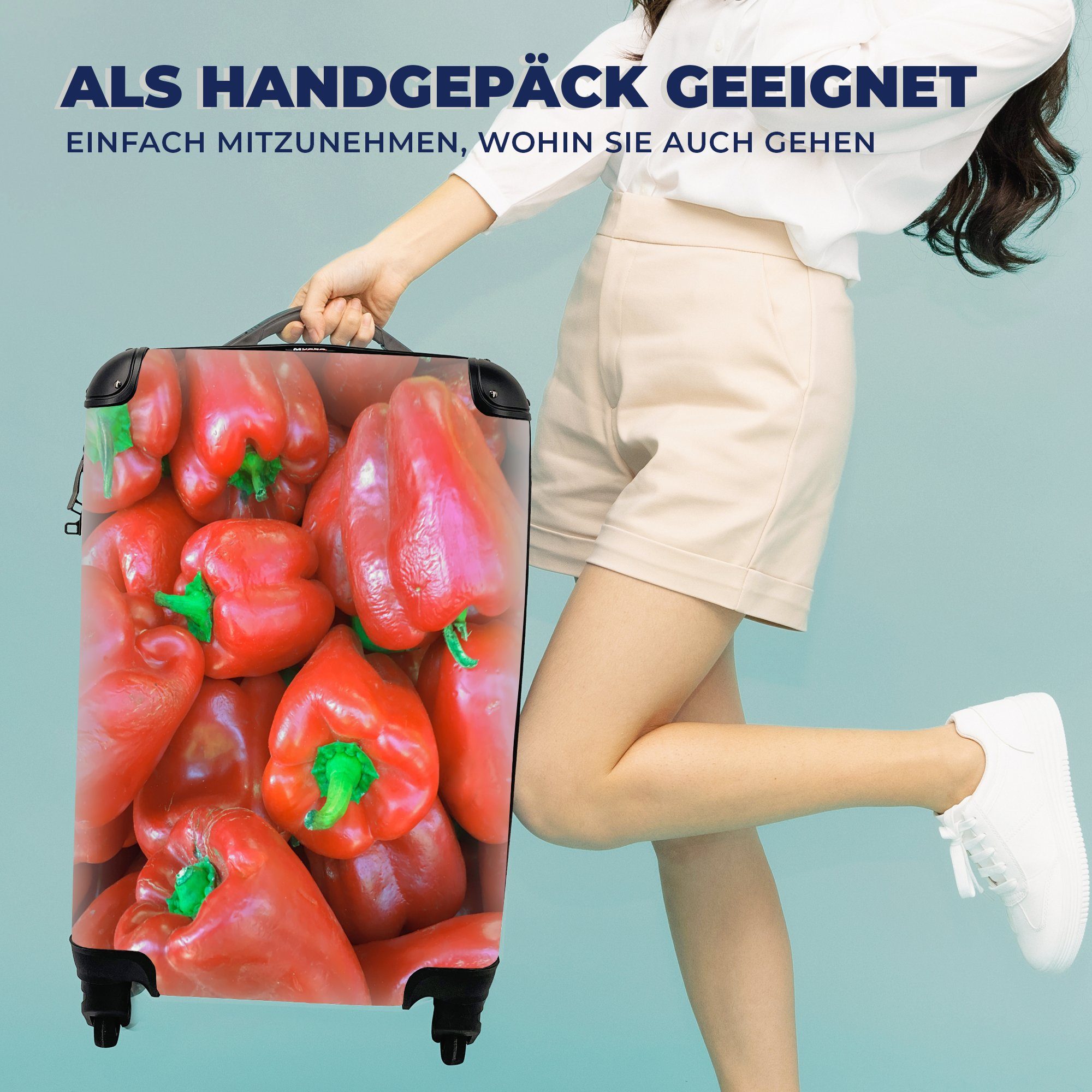 glänzender roter Reisetasche Trolley, Handgepäck mit MuchoWow für rollen, Ein Rollen, Paprika, Ferien, Reisekoffer Handgepäckkoffer 4 Haufen