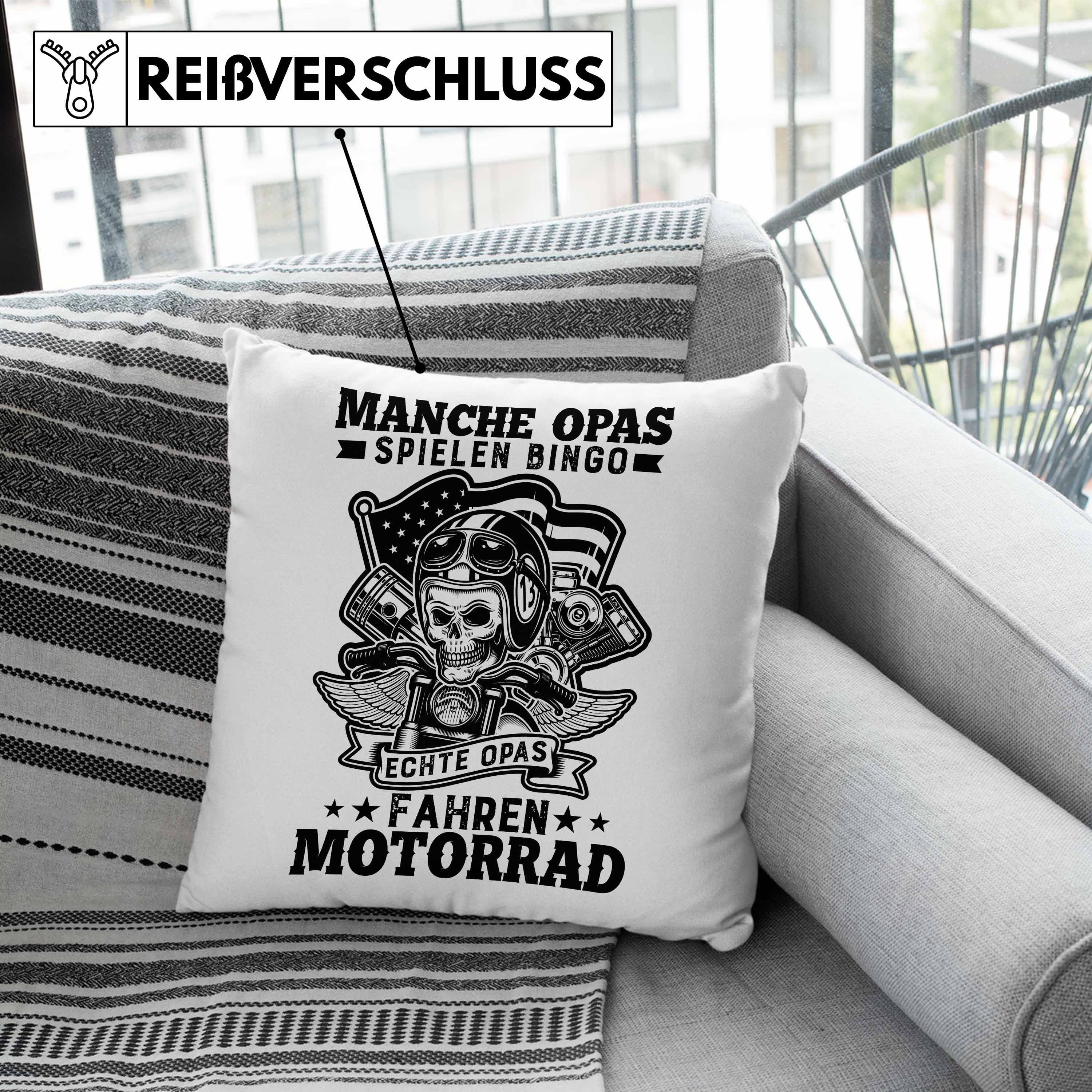 Trendation Dekokissen Trendation - Opa Grün Kissen Vatertag 40x40 mit Geschenk Geburtstag Opa Geschenkidee Motorrad Füllung Motorradfahrer Geschenkideee Dekokissen