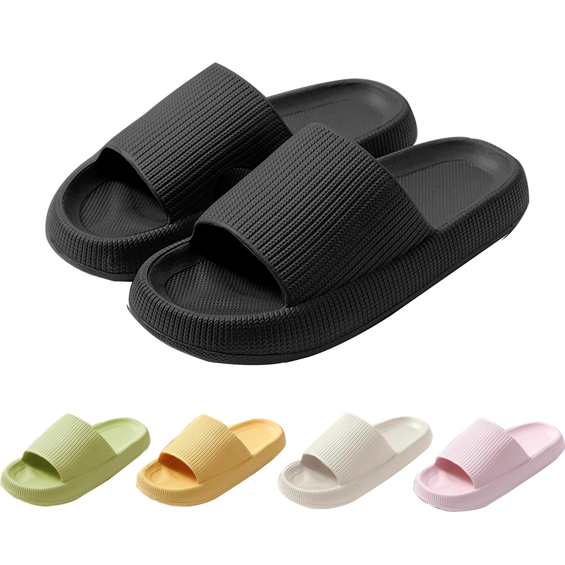 Mutig Badeschuhe Herren Damen,Original EVA Badeschlappen,Schlichtes Schwarz Hüttenschuhe (Besonders weiches Material mit rutschfester Sohle,Bequem zu tragen, Wolkenweiches Tragegefühl,Slippers für Badezimmer,Perfekte Wahl) Hüttenschuhe Damen Herren Duschpantoffeln Casual Hausschuhe Hausschuh