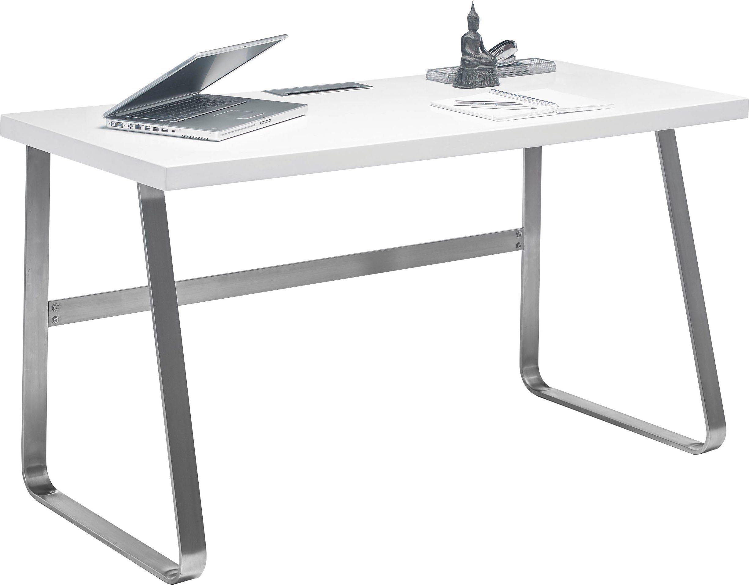 Schreibtisch mit Edelstahloptik MCA in | Beno, furniture cm 140 Weiß Breite Weiß Gestell