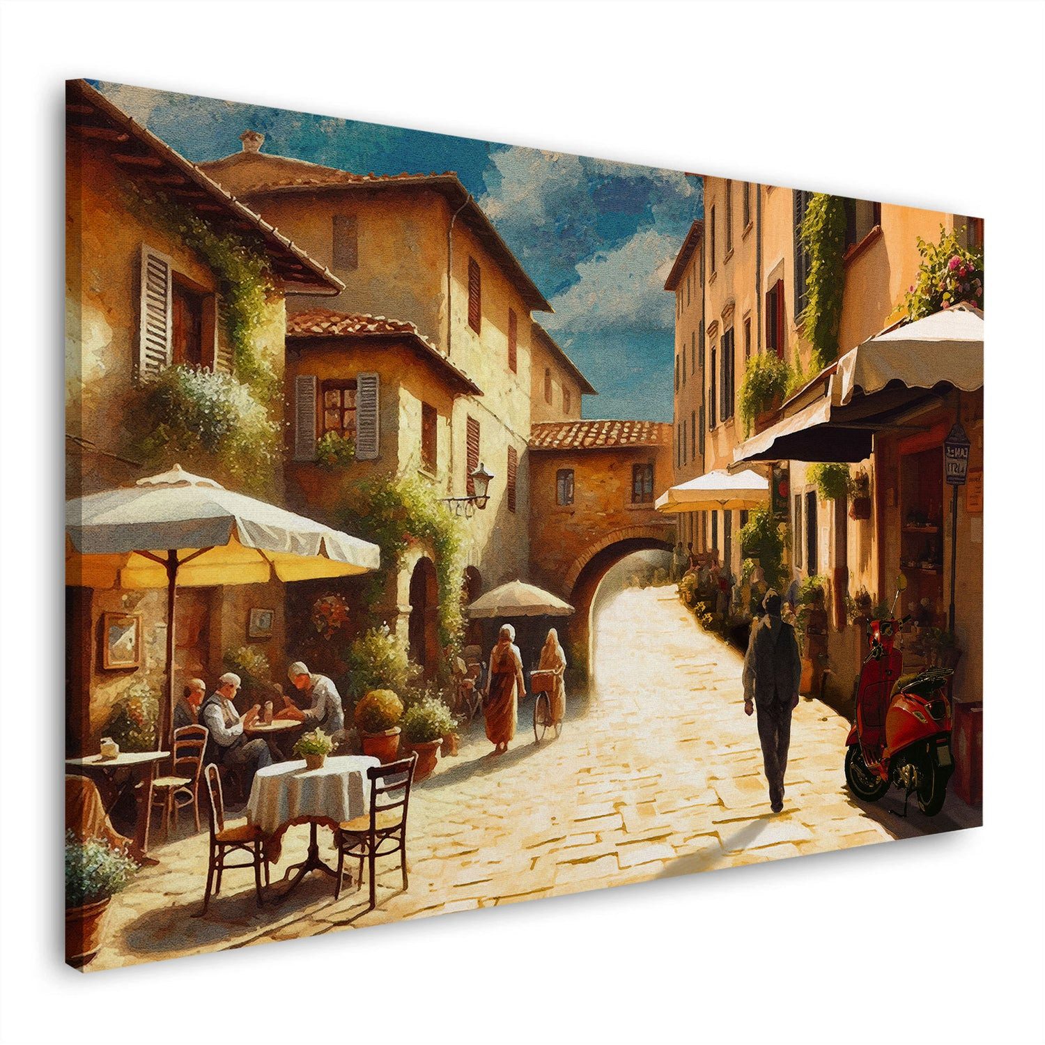 Artedinoi Leinwandbild Italienische Gasse Café mediterran Leinwandbild Wandbild XXL Deko, Italienische Gasse mit Café
