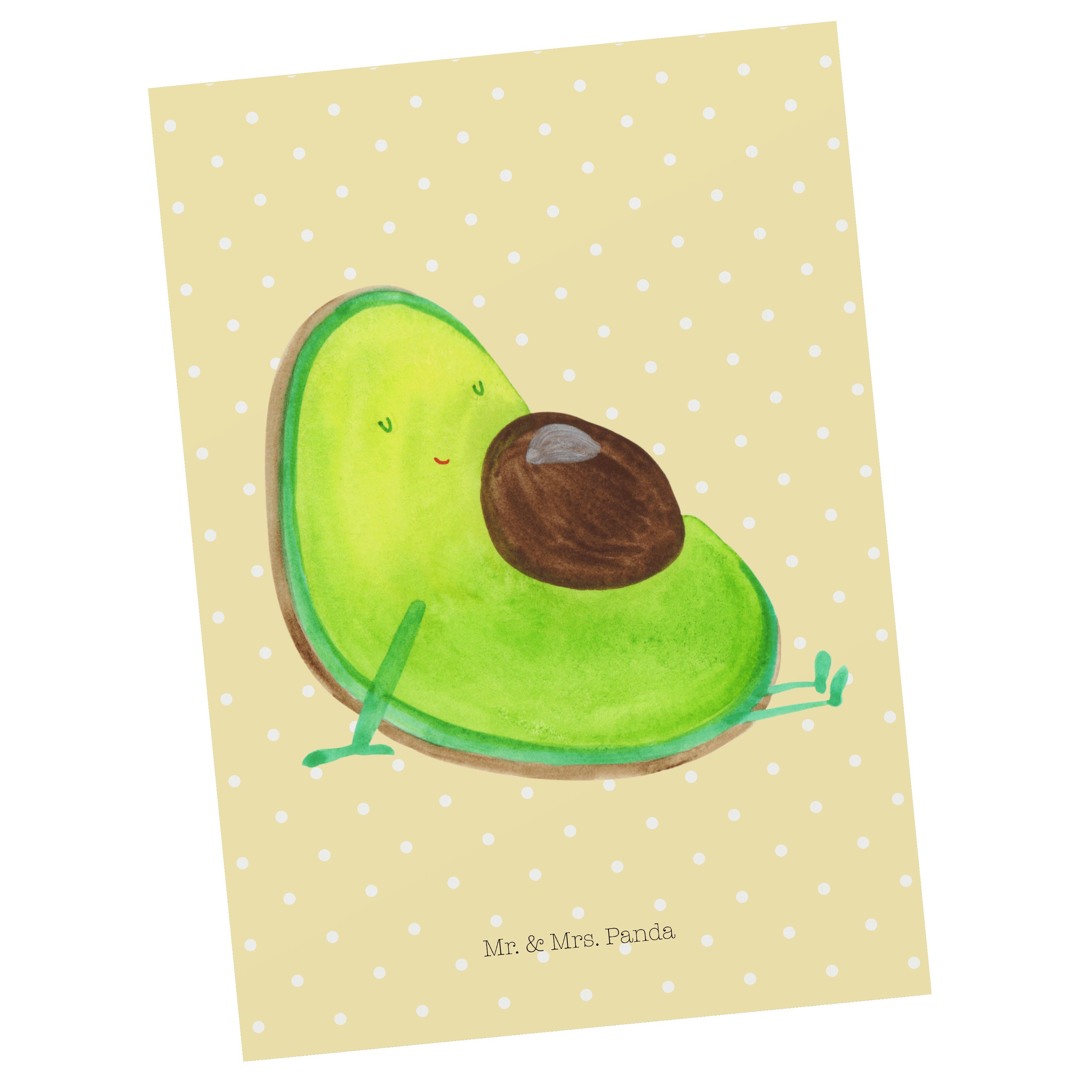 Mr. & Mrs. Panda Postkarte Avocado schwanger - Gelb Pastell - Geschenk, Karte, Vegan, Geburtstag