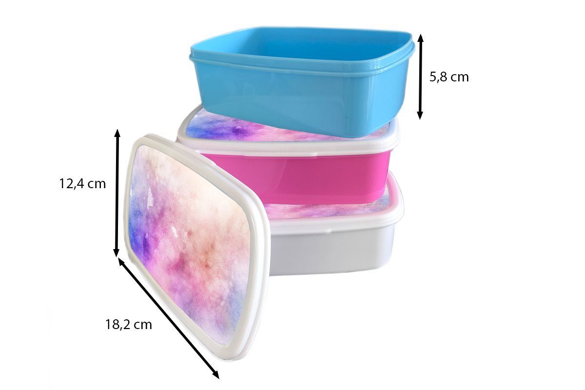 MuchoWow Lunchbox Aquarell - Blau und für - Jungs für Kunststoff, - (2-tlg), Farbton, Mädchen Rosa Erwachsene, weiß Kinder Brotbox Brotdose, und