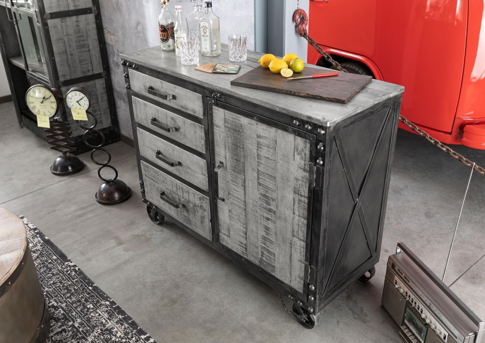 Massivmoebel24 Sideboard (Sideboard Mango 120x46x92 grau günstig online kaufen