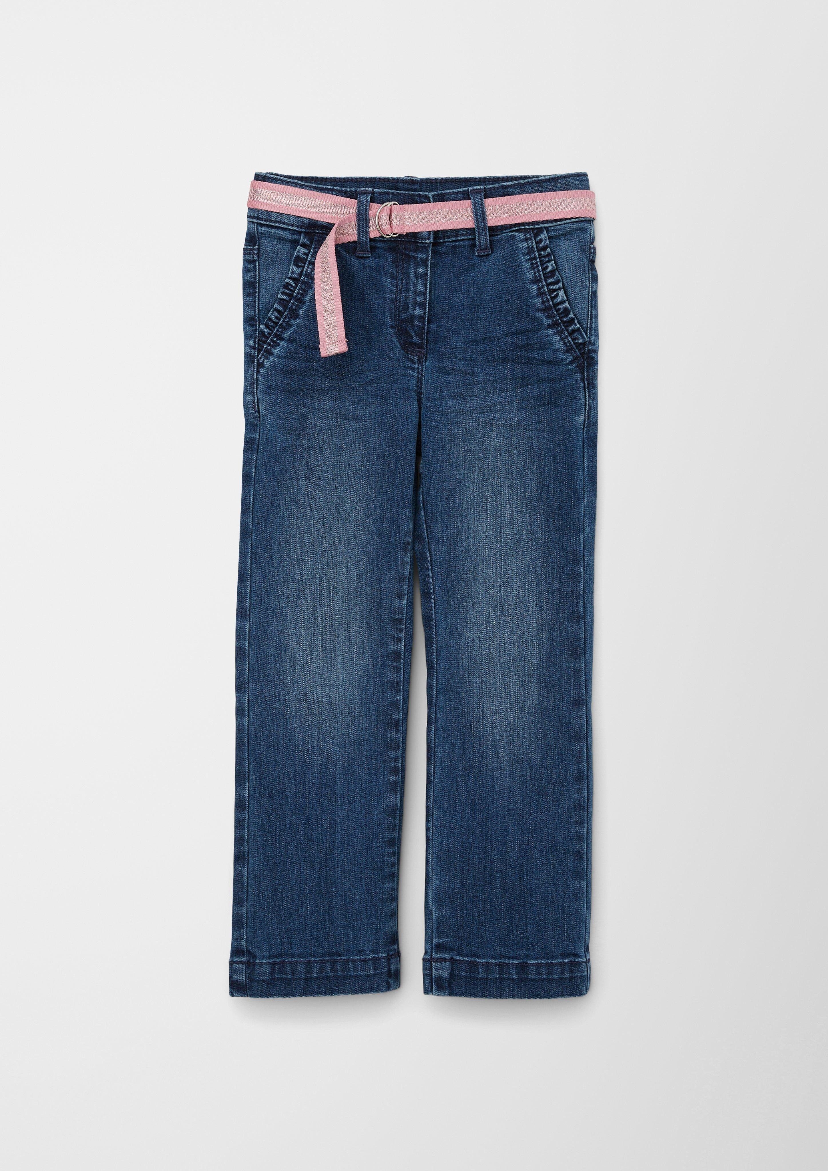 s.Oliver Stoffhose Jeans / Regular Fit / Mid Rise / Straight Leg Rüschen, Waschung, Schmuck-Detail