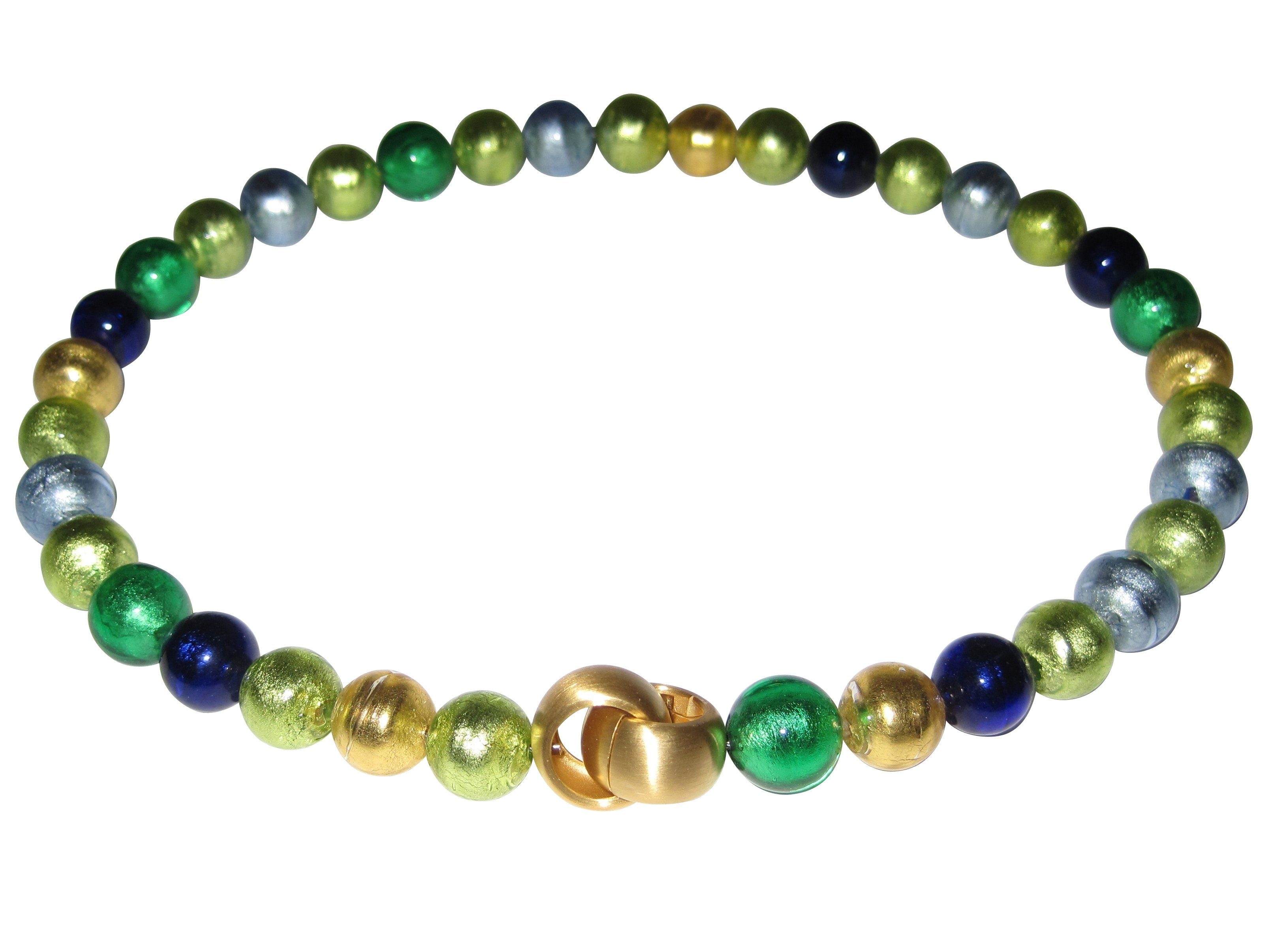 Mugello Perlenkette Murano Kette Costa Rica festlich hochwertig elegant, Muranoglas mit eingearbeitetem Blattgold, Schließe Goldschmiedearbeit