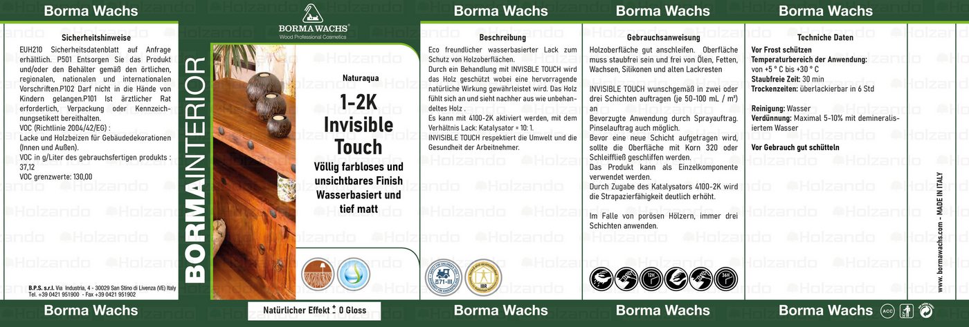 Thumbnail - BORMA Holzlack MATT Lack auf Wasserbassis Invisible Touch - 1 Lit.