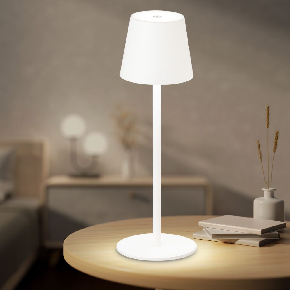 FISCHER & HONSEL LED Tischleuchte, LED-Leuchtmittel fest verbaut, Warmweiß, Beistellleuchte Tischlampe Schreibtischlampe LED Touchdimmer Akku weiß