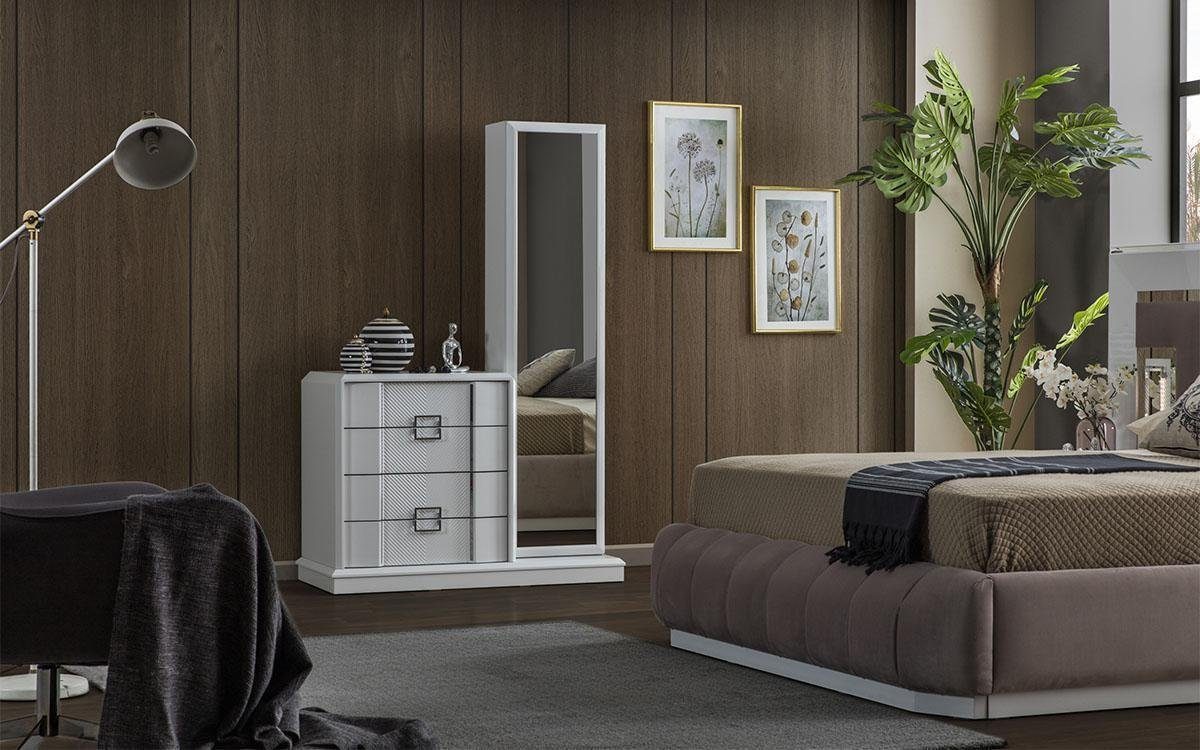 JVmoebel Schlafzimmer-Set Bett Spiegel, 2x Modern Made Set Schlafzimmer In Kommode + mit + Europe Nachttische