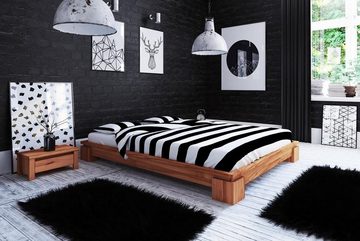 Natur24 Einzelbett Bett Tinci 3 niedrige Höhe 140x220 Kernbuche massiv ohne Kopfteil