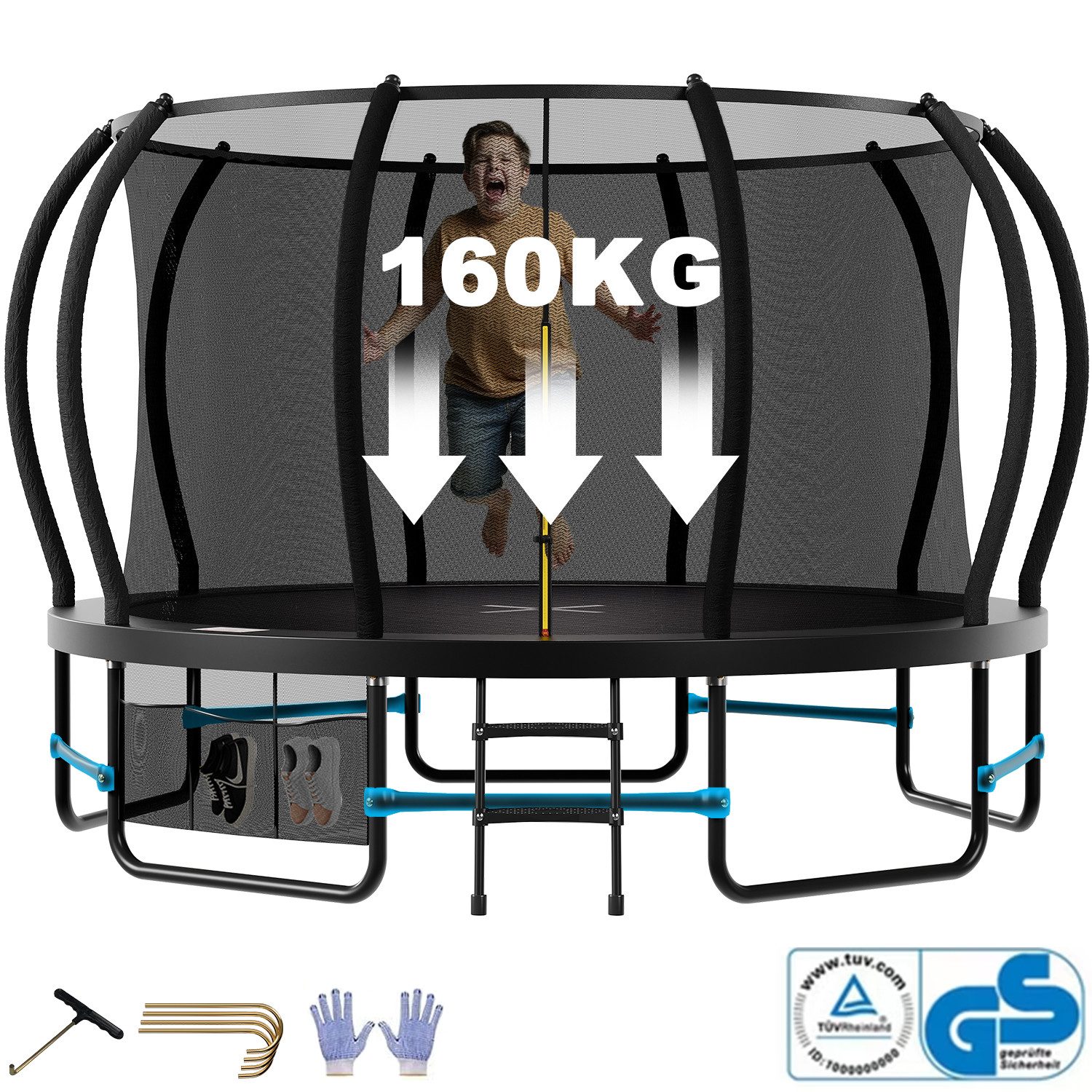 HOMALL Gartentrampolin Trampolin Ø305/366cm Kindertrampolin,mit Leiter,1 Set, Ø 305 cm, Sicherheitsnetz,Schuhnetz,Hinzufügen von 4 neuen Pleuelstangen