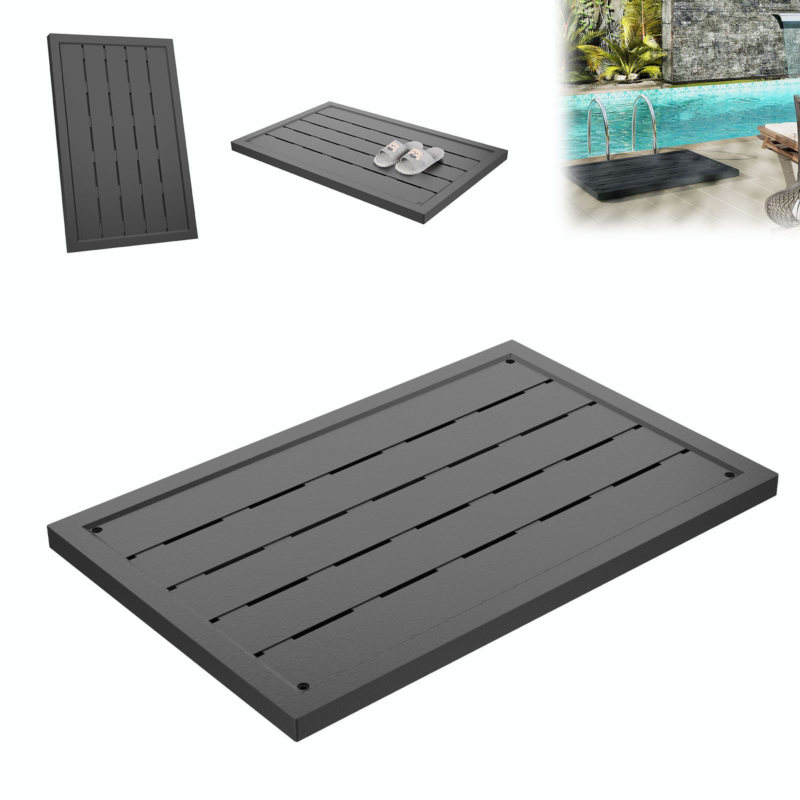 FIVMEN Gartendusche Bodenelement Kunststoff Anti Rutsch für Gartendusche, Solardusche (1 St., Anthrazit Bodenplatte 105x63x5.5cm inkl. Montagematerial)