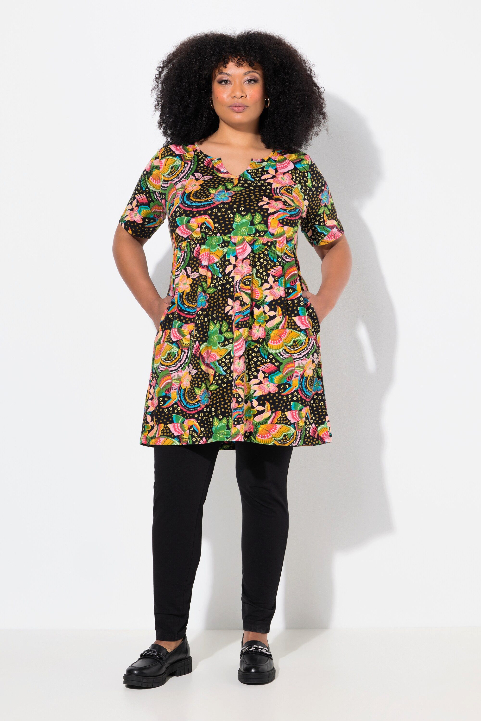 Ulla Popken Longshirt Longshirt A-Linie Tunika-Ausschnitt Halbarm günstig online kaufen