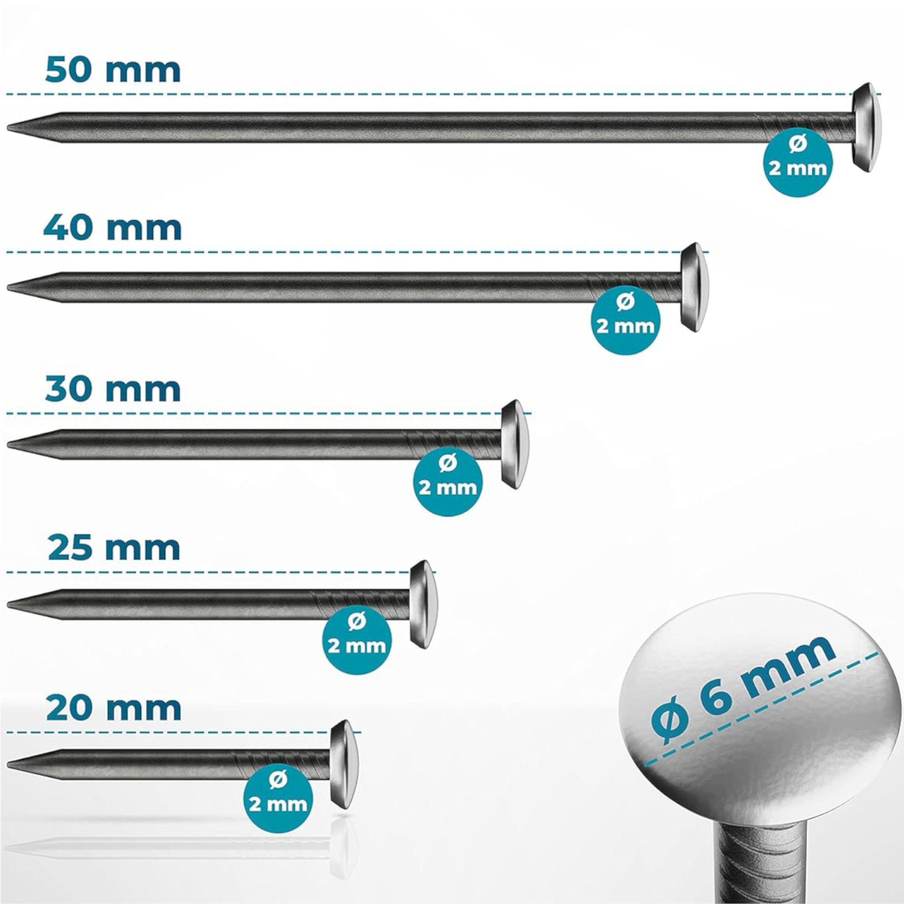 FIXXIA Stahlnagel FIXXIA Stahlnägel mit Halter 50er Set Silber für Bilder und Betonwände