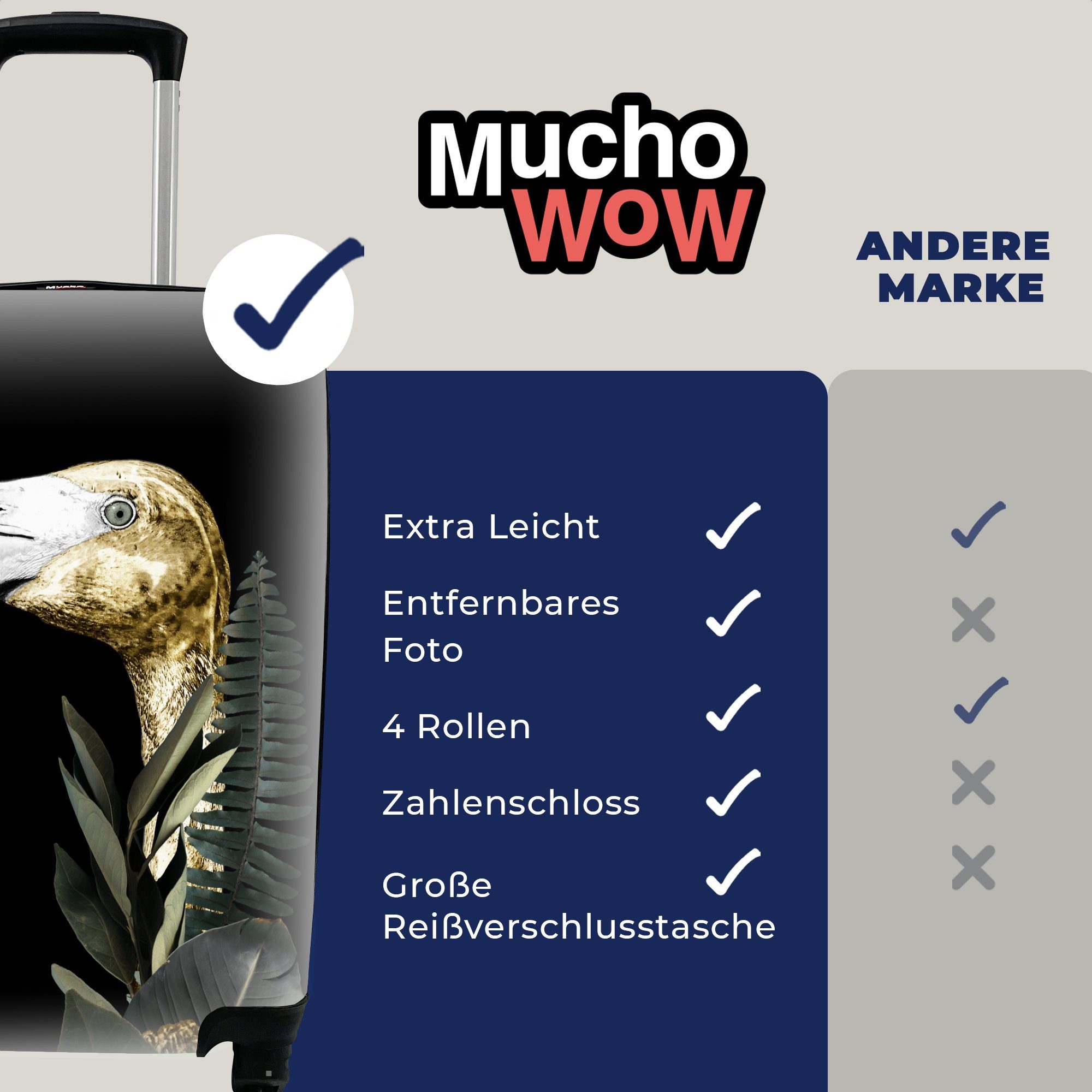 Schwarz, Flamingo Handgepäckkoffer Reisetasche - Reisekoffer 4 Ferien, rollen, Gold für Trolley, Rollen, mit MuchoWow Handgepäck -