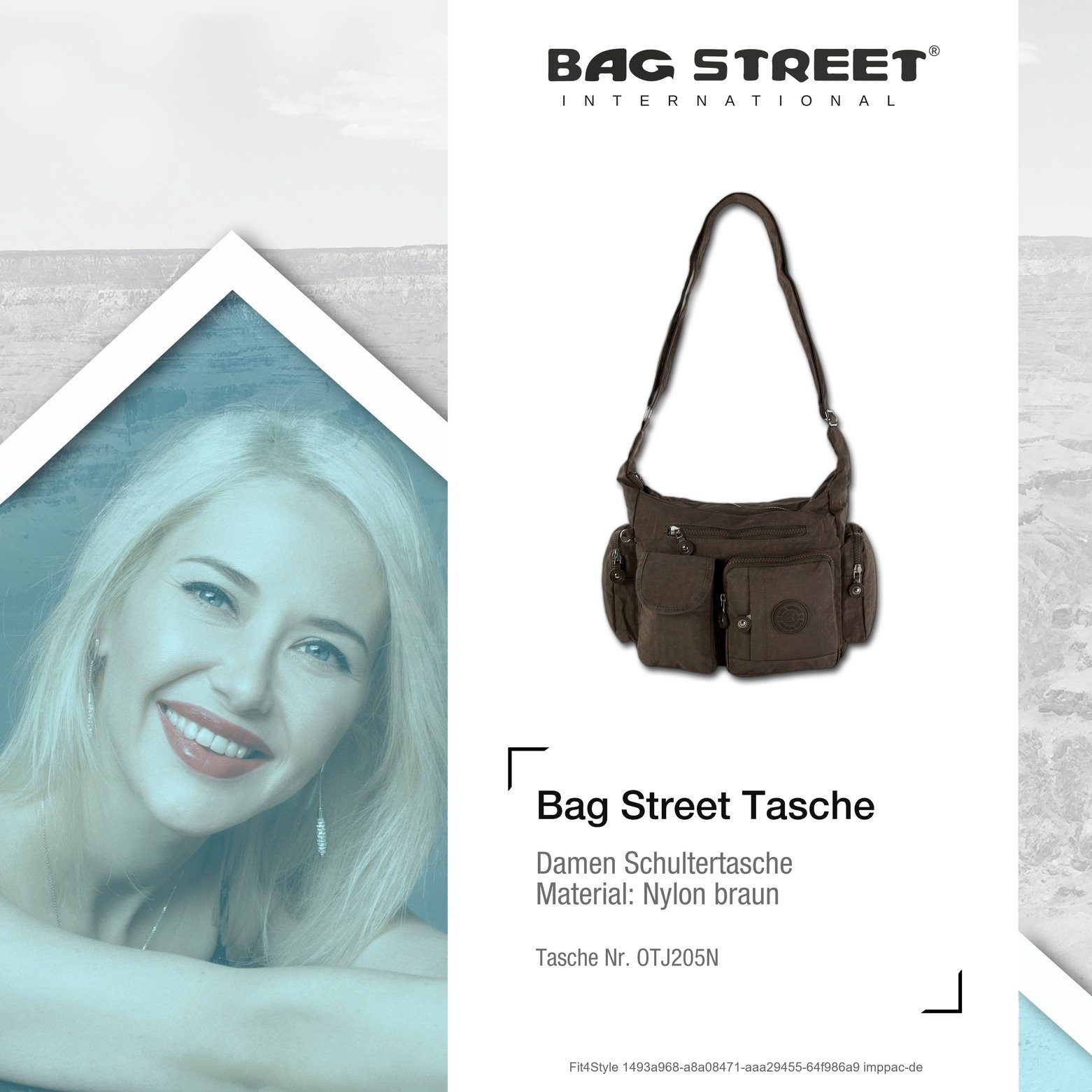 BAG STREET Schultertasche Bag Street 32cm 20cm ca. Nylon, x Damenhandtasche ca. Schultertasche braun Schultertasche (Schultertasche)