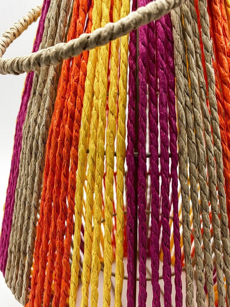 Van der Leeden Windlicht Laterne STRIPED Jute Natur/Gelb/Orange/Fuchsia M, Ø26cm H30cm