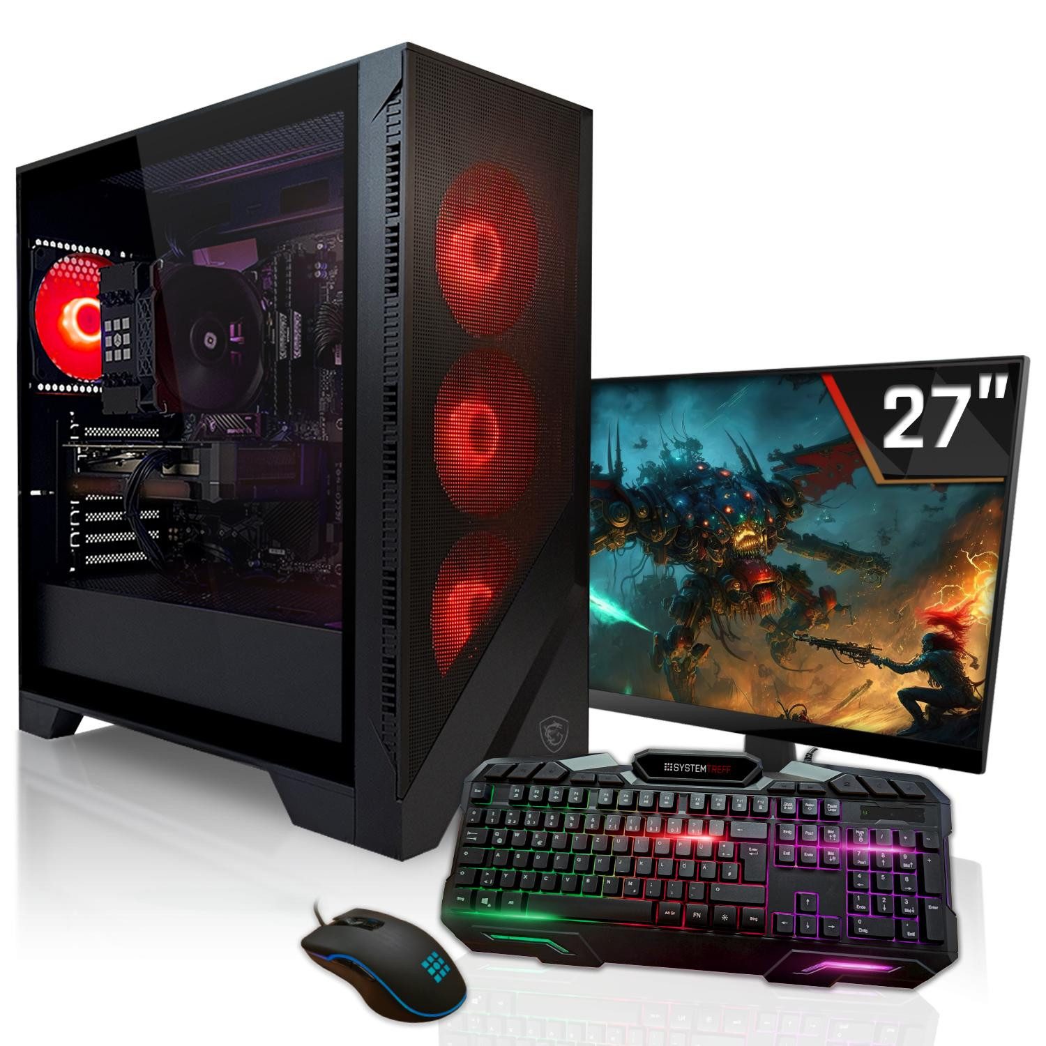 SYSTEMTREFF Basic Gaming-PC-Komplettsystem (27", AMD 7600X 7600X, Radeon RX 6500 XT, 16 GB RAM)