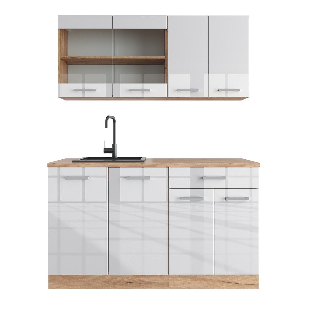 Vicco Küchenzeile R-Line, Weiß Hochglanz/Goldkraft Eiche, günstig online kaufen