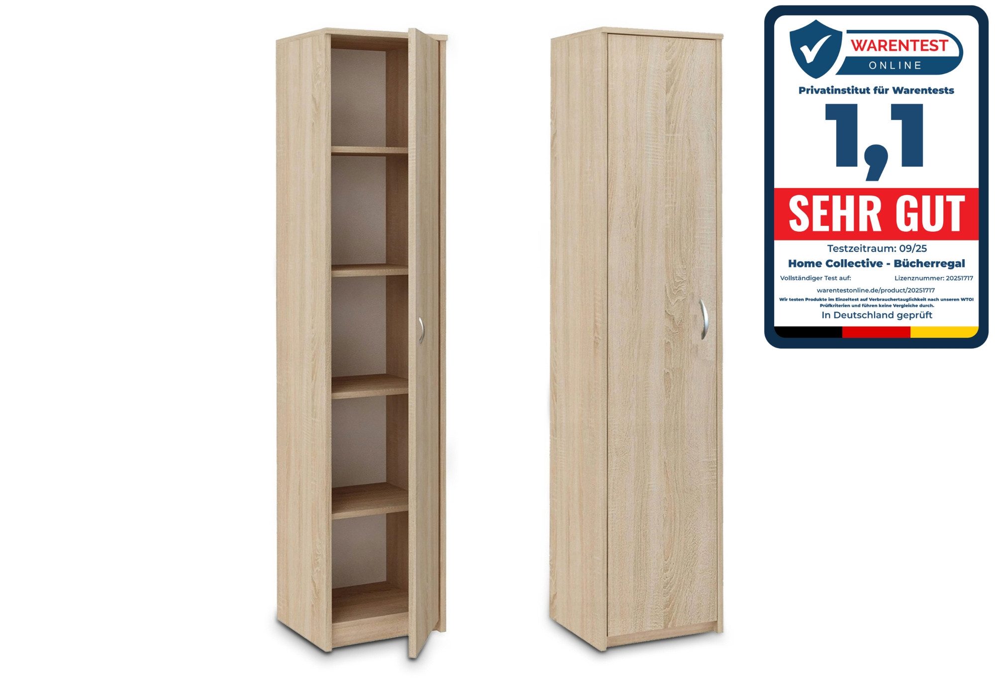 Home Collective Aktenschrank Bücherregal Kleiderschrank Regal 40cm breit 180cm hoch Schrank (Regal Wand schmal Holz für Schlafzimmer Flur Keller Büro) Mehrzweckschrank mit 4 verstellbaren Einlegeböden Aktenschrank sonoma