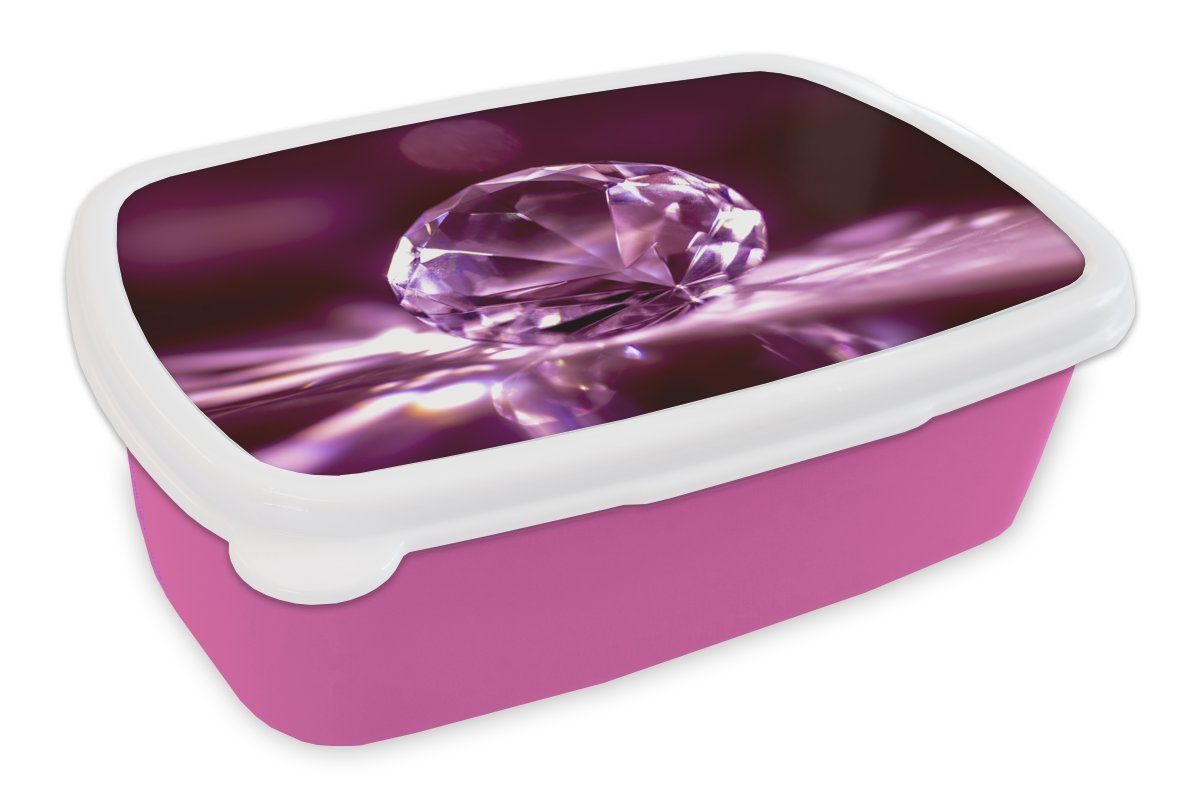 MuchoWow Lunchbox Lila Kunststoff, Brotbox für Diamant Mädchen, (2-tlg), Brotdose Kunststoff Erwachsene, rosa Edelstein, Snackbox, Kinder