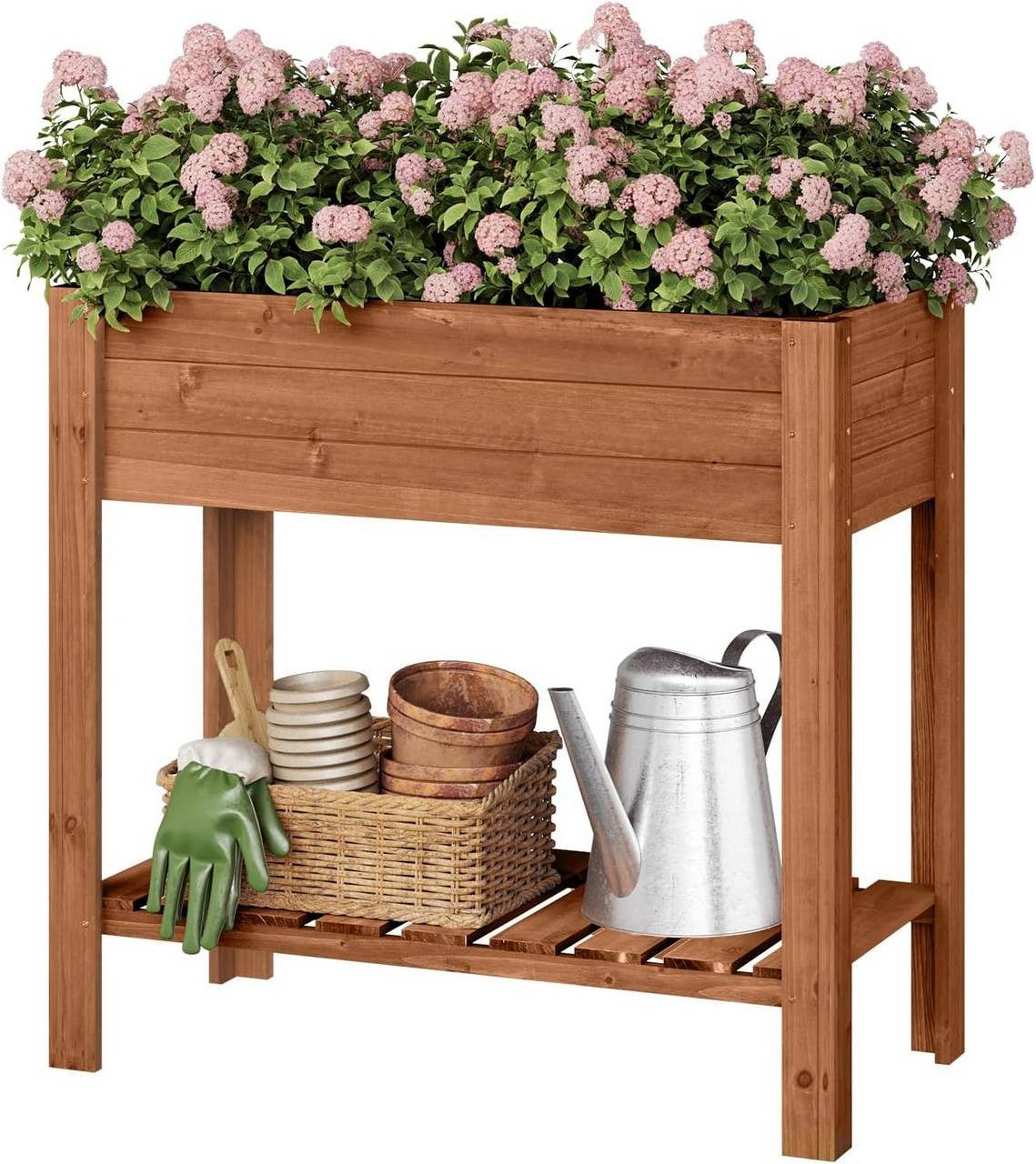 Woltu Hochbeet (1 St), mit Blumenkasten Ablageboden Folie, 80x75x40 cm