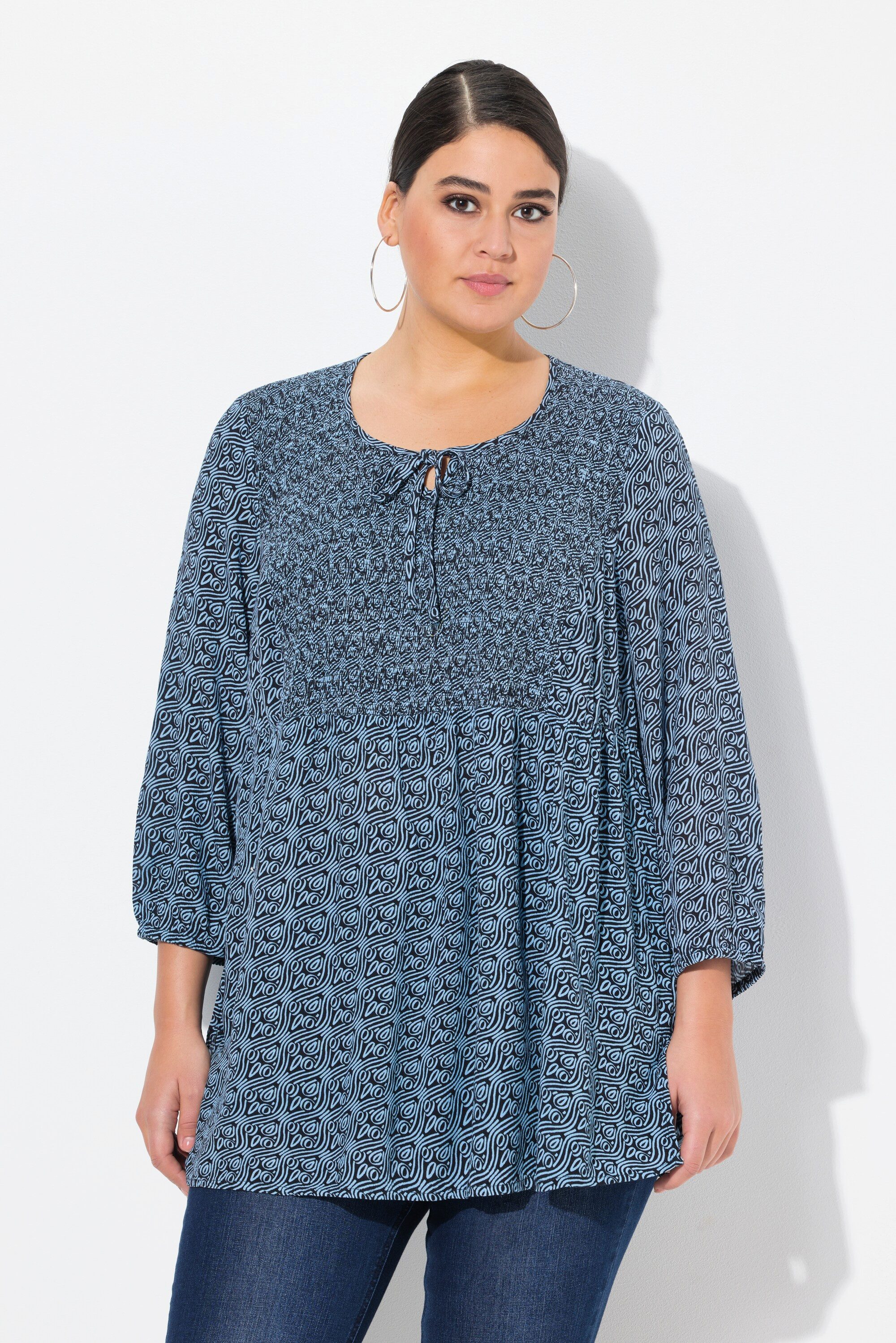 Ulla Popken Tunika Bluse A-Linie Smok-Einsatz günstig online kaufen