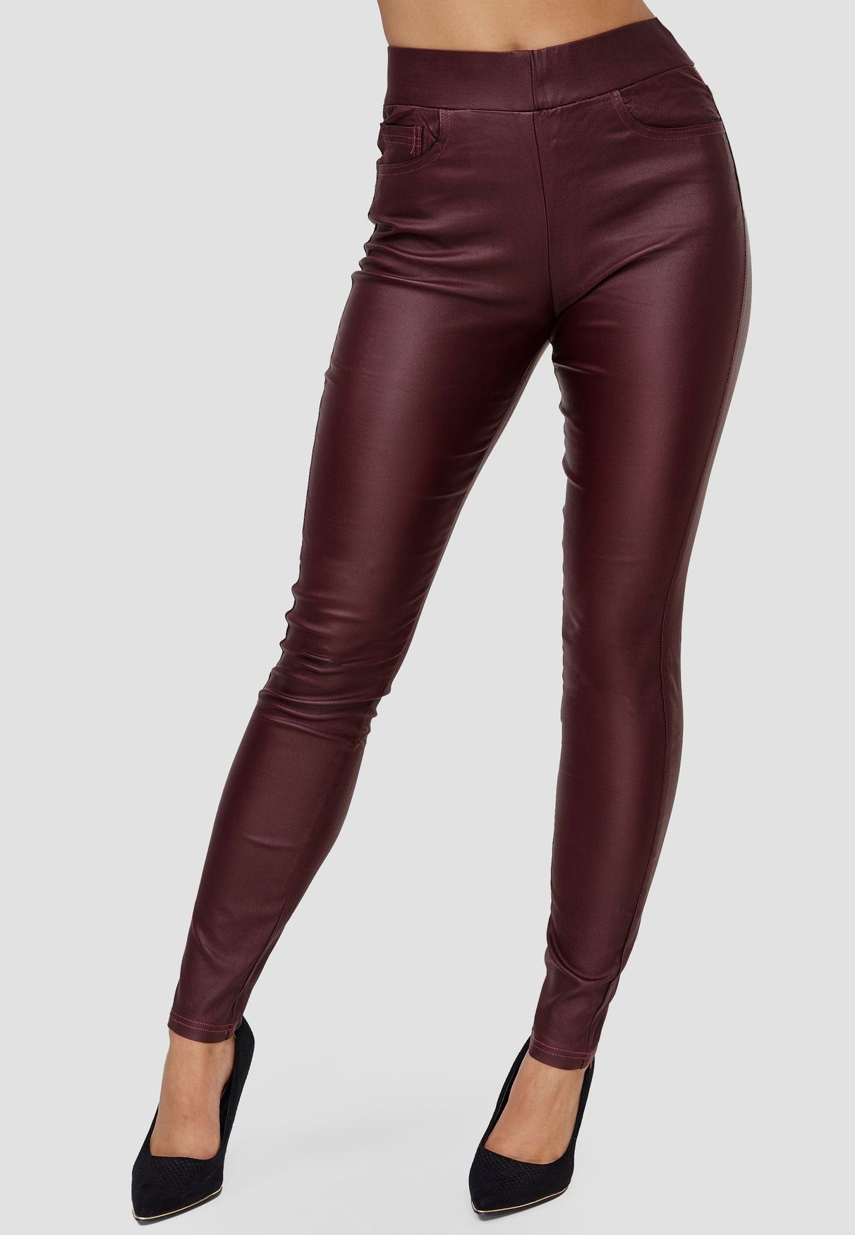 i dodo Lederimitathose »Damen Coated Denim Skinny Jeans Leder Optik  Treggings Big Size« (skinny fit Schnitt, 1-tlg., Gummizug) 3558 in Rot  online kaufen | OTTO