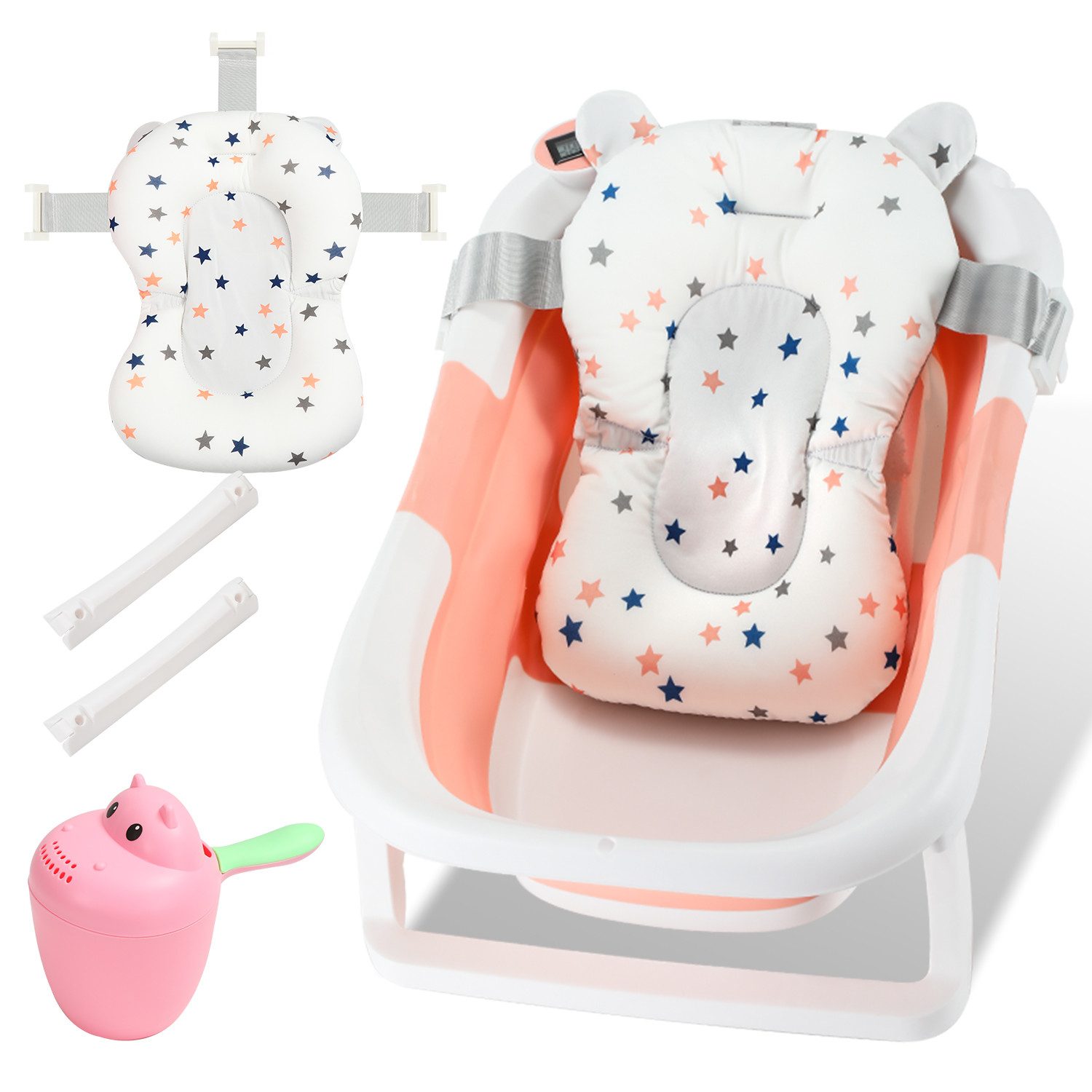 Clanmacy Babybadewanne Baby Badewanne Anti-Rutsch Faltbar Tragbare Tub mit Stöpsel 3 in 1