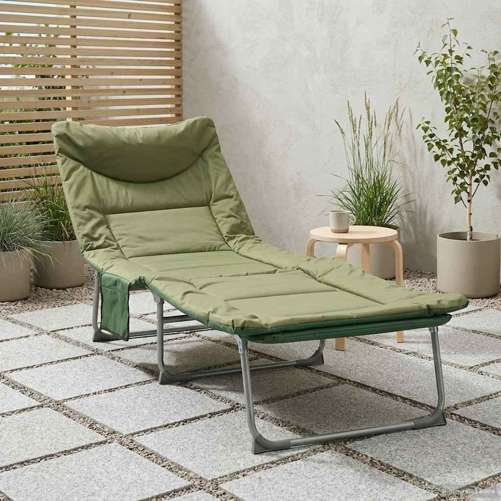 vidaXL Gartenliege Klappbare Sonnenliege mit Kissen Dunkelgrün, 1 St.